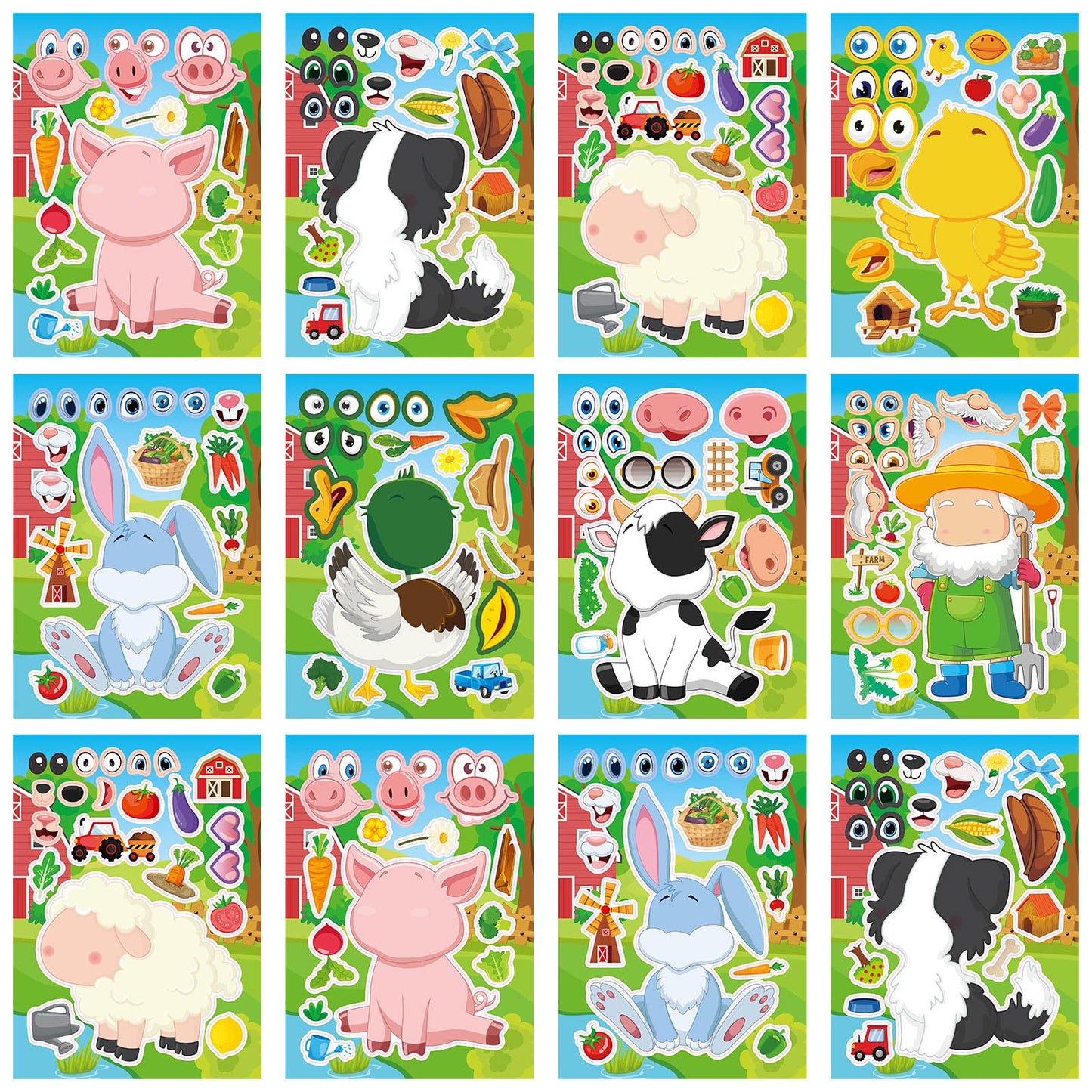 DaiUni Farm Animals Stickers Kit – 24 Sheets for Creative Kids