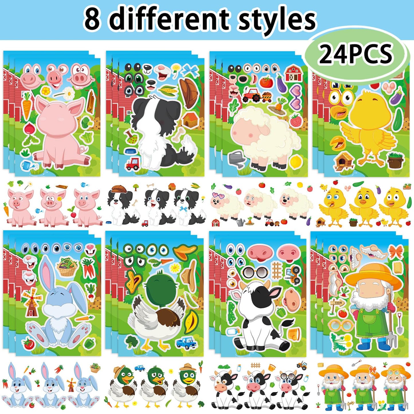 DaiUni Farm Animals Stickers Kit – 24 Sheets for Creative Kids
