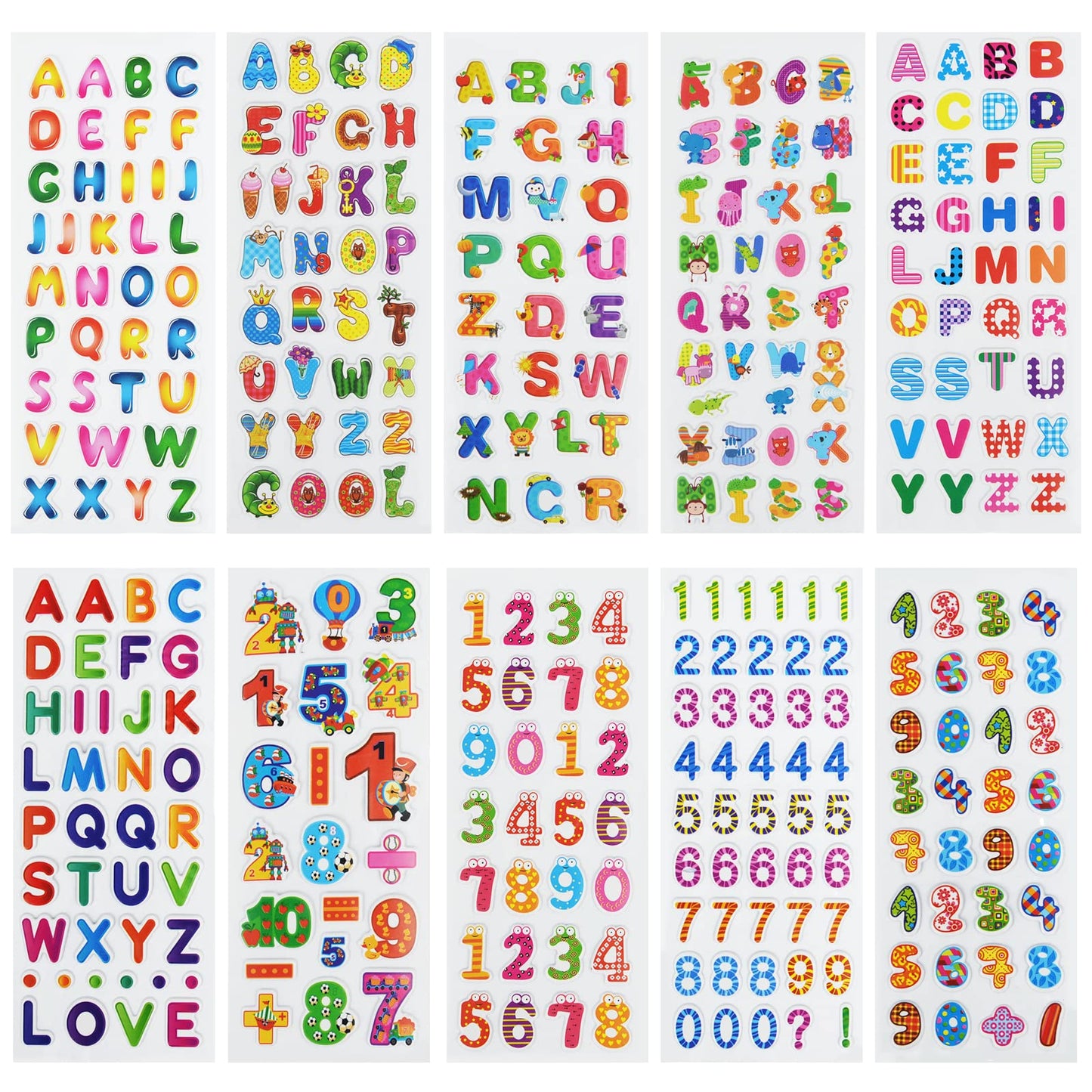 DaiUni 24 Sheets 3D Puffy Stickers – Numbers & Letters for Kids, Non-Toxic & Reusable