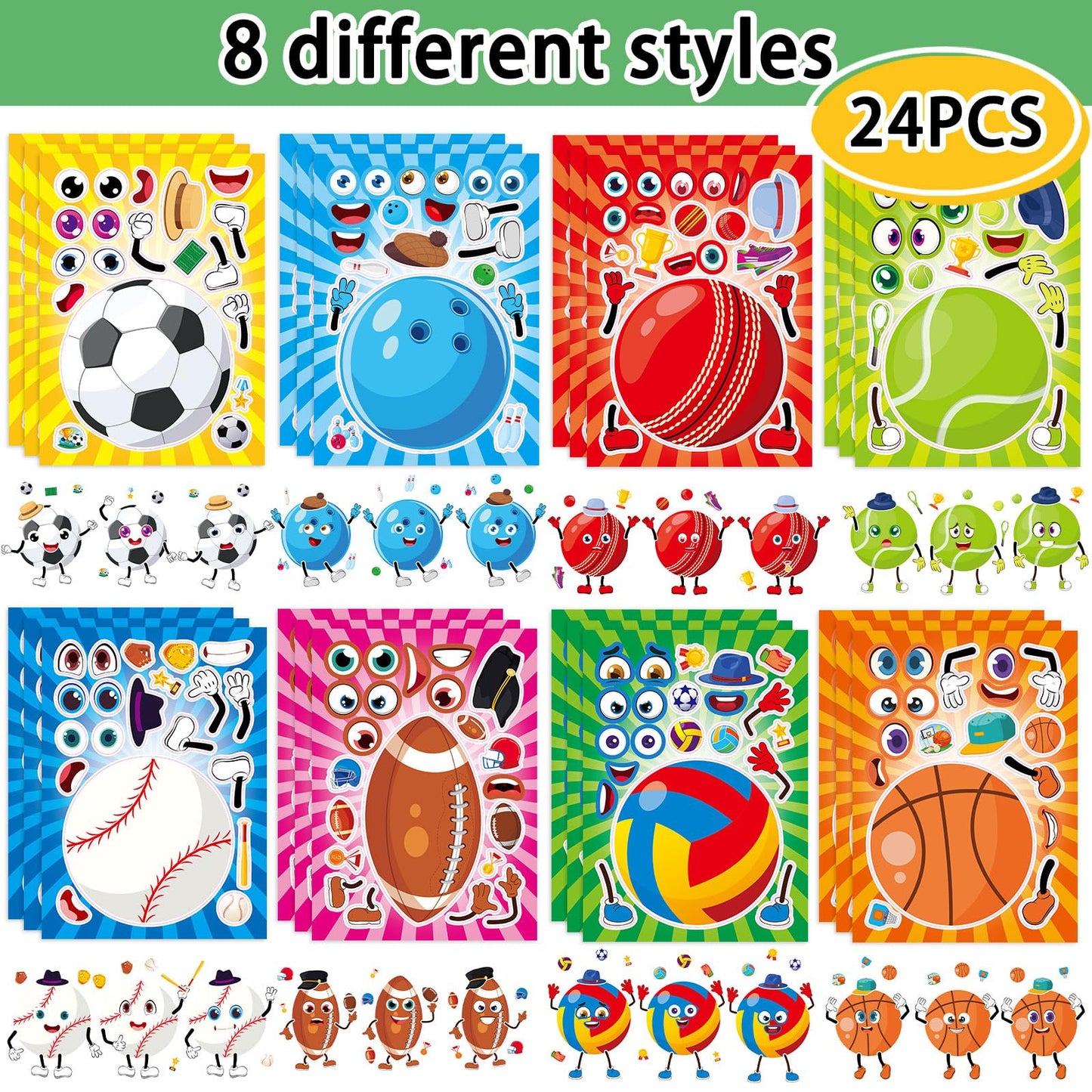 DaiUni Make Your Own Sport Ball Stickers Kit – 24 Sheets, 8 Designs for Kids