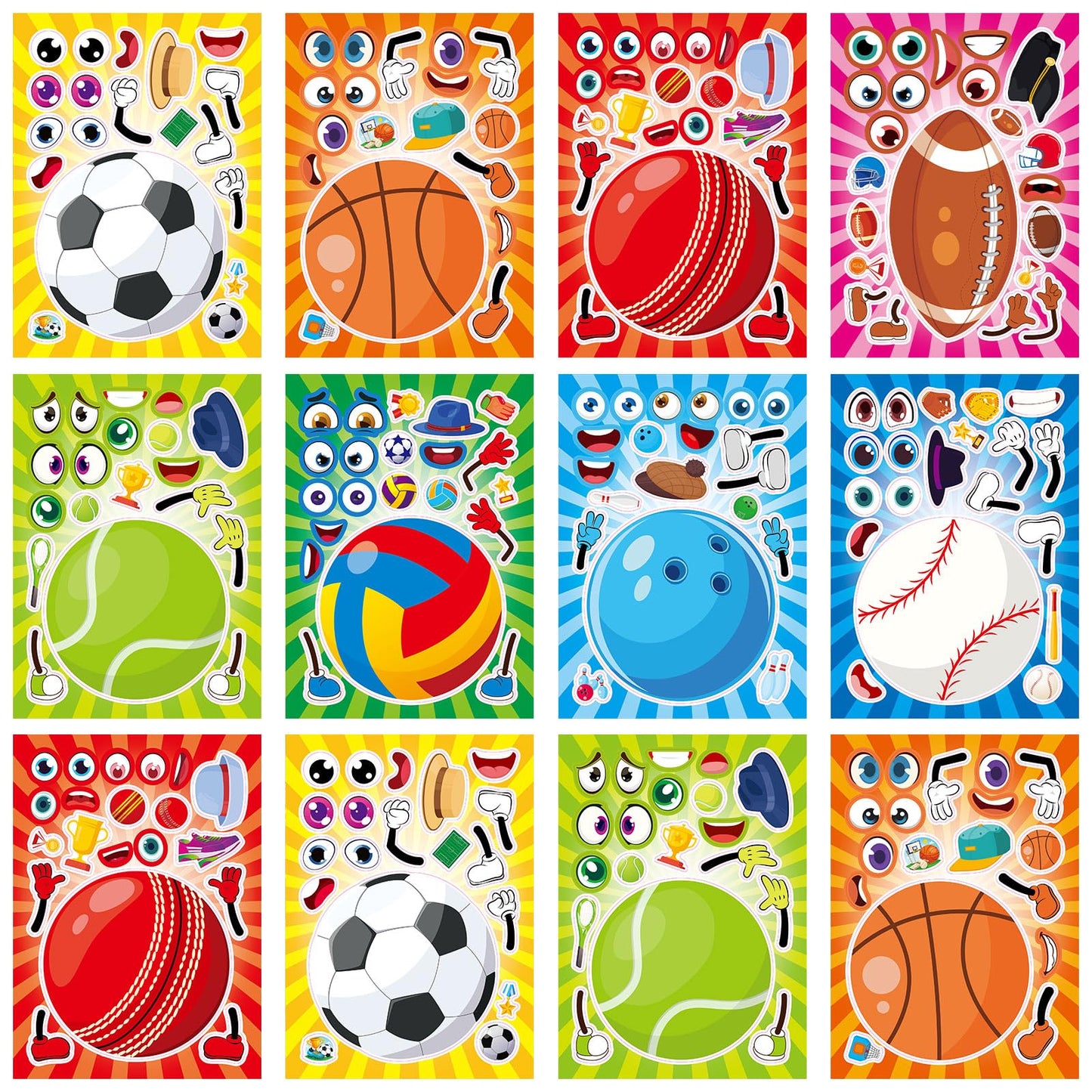 DaiUni Make Your Own Sport Ball Stickers Kit – 24 Sheets, 8 Designs for Kids