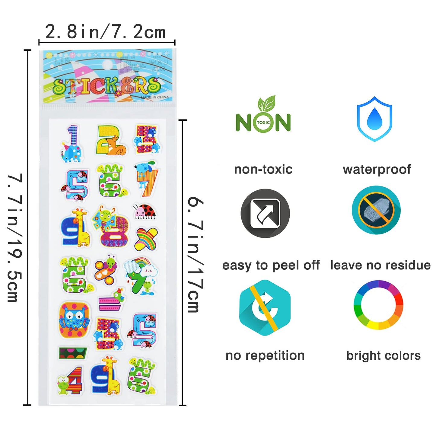 DaiUni 24 Sheets 3D Puffy Stickers – Numbers & Letters for Kids, Non-Toxic & Reusable