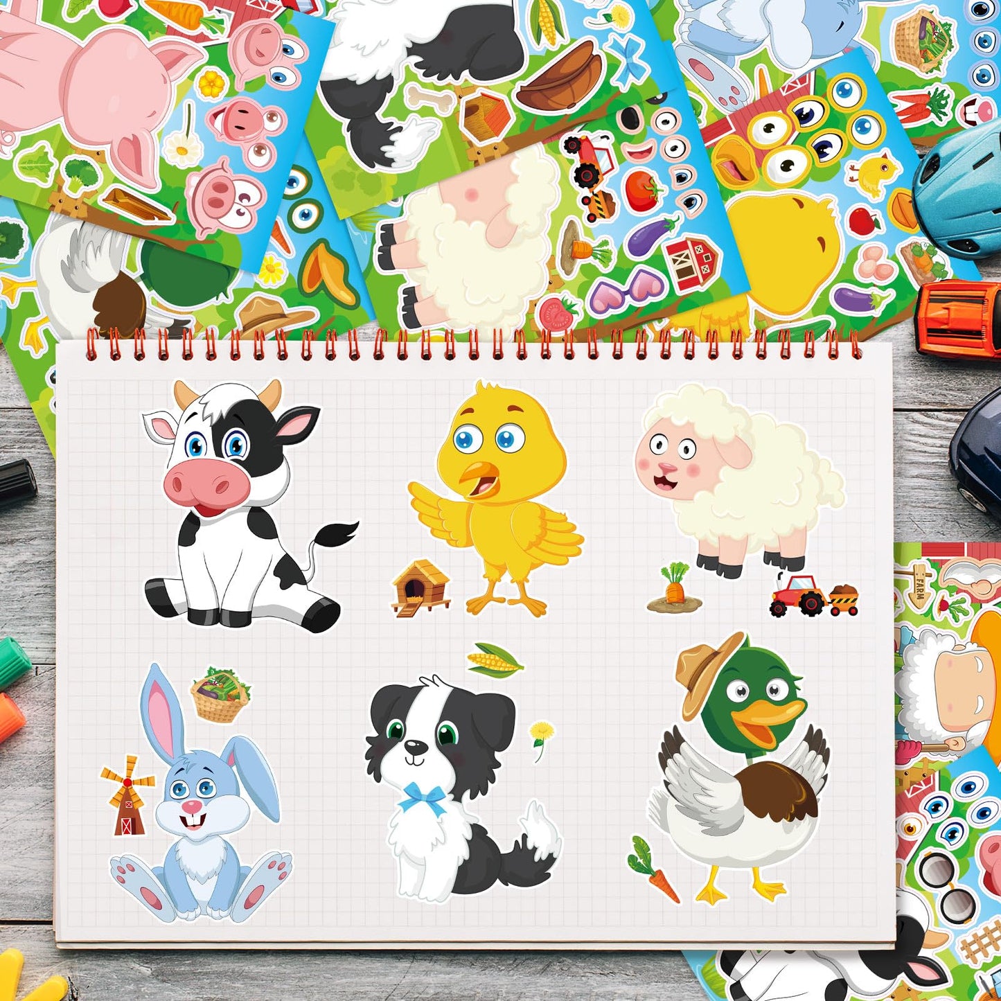 DaiUni Farm Animals Stickers Kit – 24 Sheets for Creative Kids