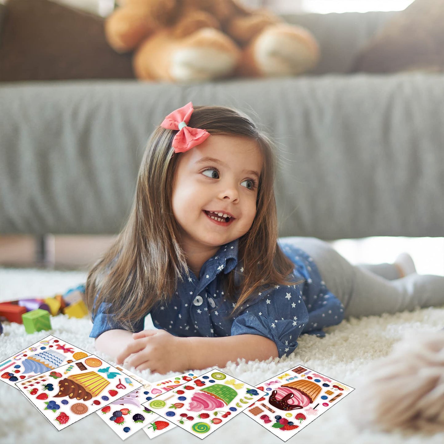 DaiUni 24-Sheet Cupcake Make-a-Face Stickers for Kids | DIY Craft & Party Favors