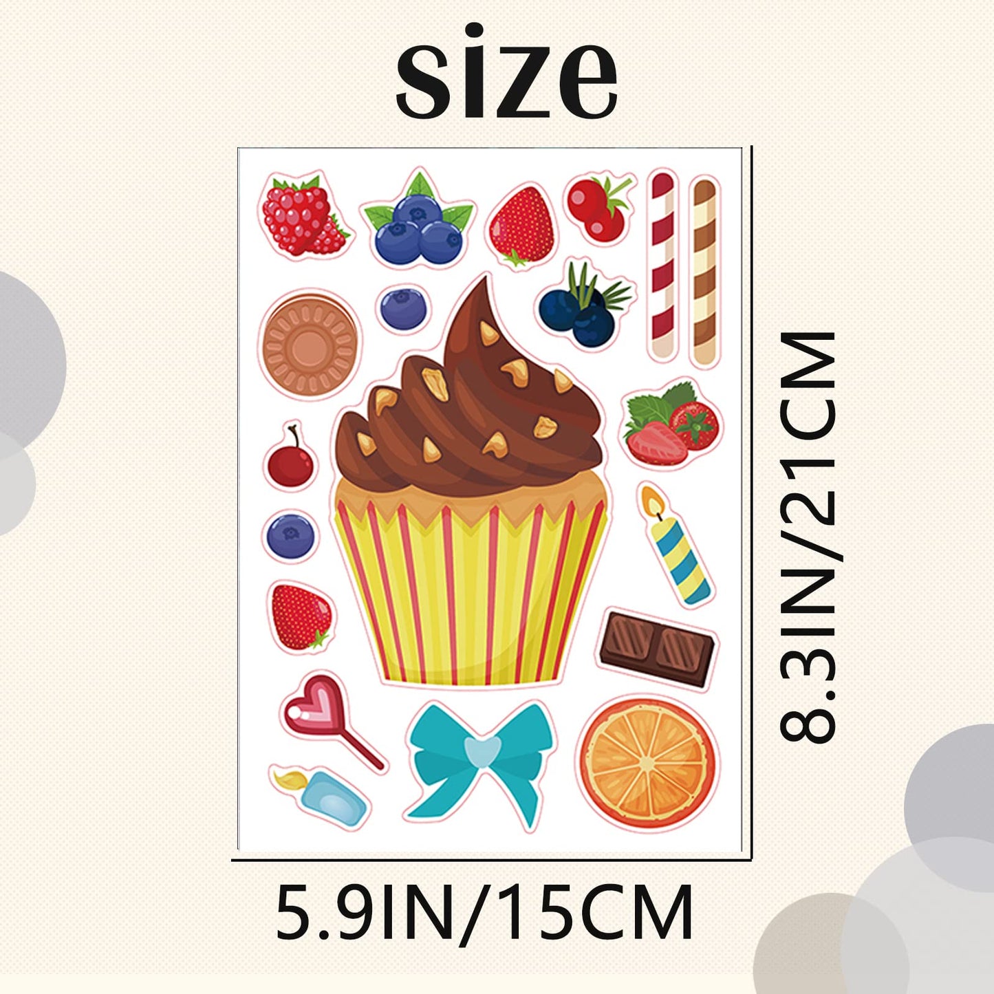 DaiUni 24-Sheet Cupcake Make-a-Face Stickers for Kids | DIY Craft & Party Favors