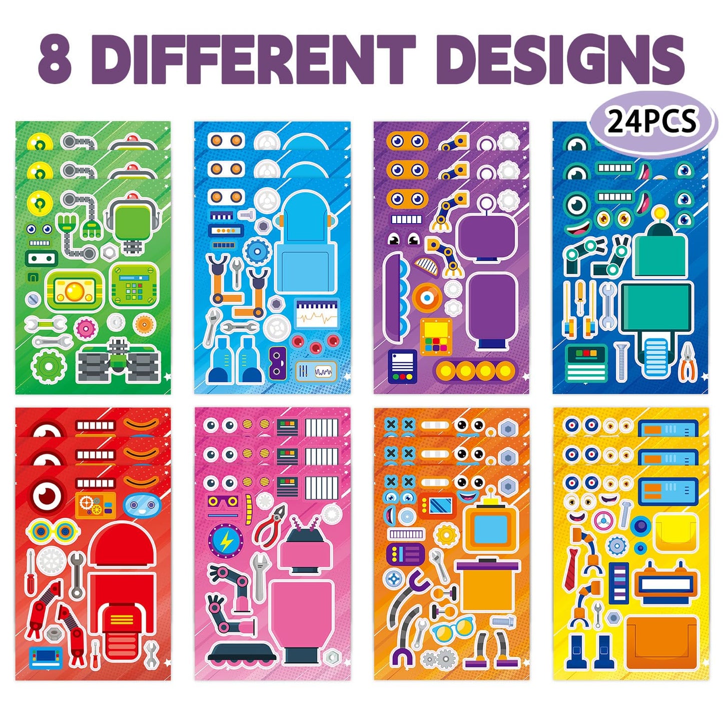 DaiUni 24 Sheets Robot Face Stickers for Kids | Creative Craft & Party Favors