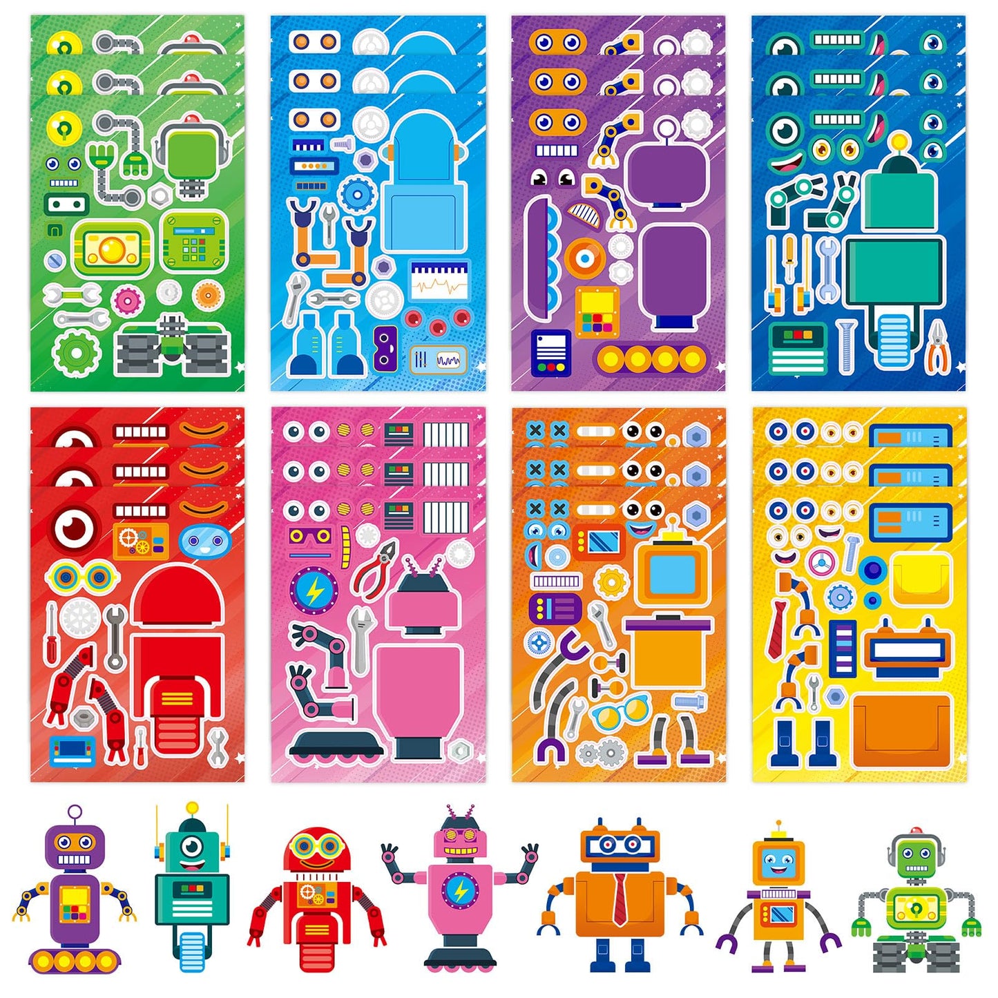 DaiUni 24 Sheets Robot Face Stickers for Kids | Creative Craft & Party Favors