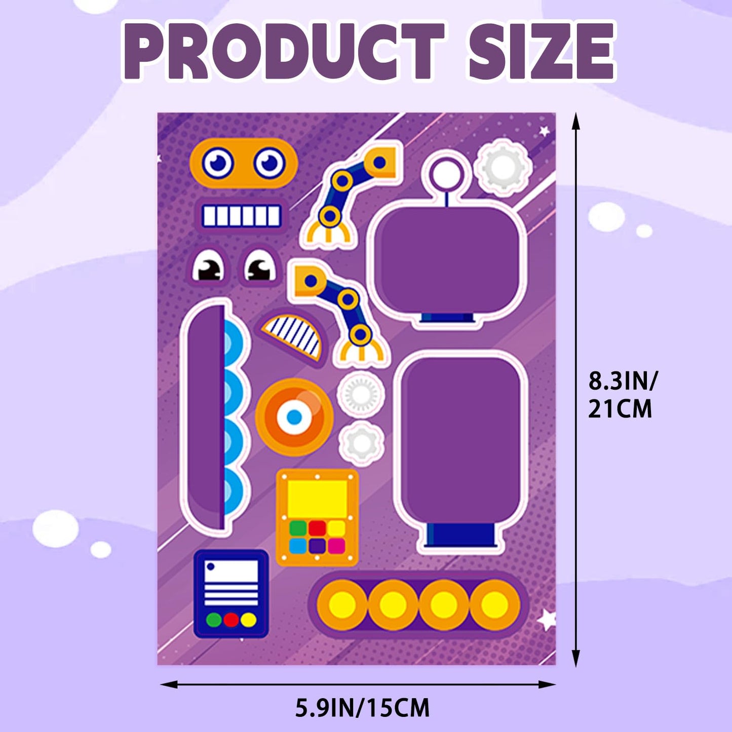 DaiUni 24 Sheets Robot Face Stickers for Kids | Creative Craft & Party Favors