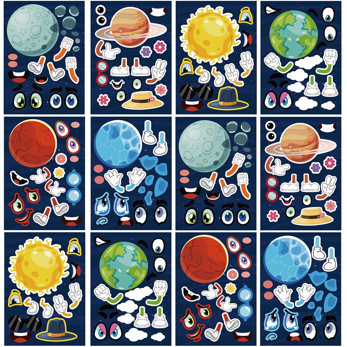 DaiUni 24-Sheet Make Your Own Space & Face Stickers for Kids