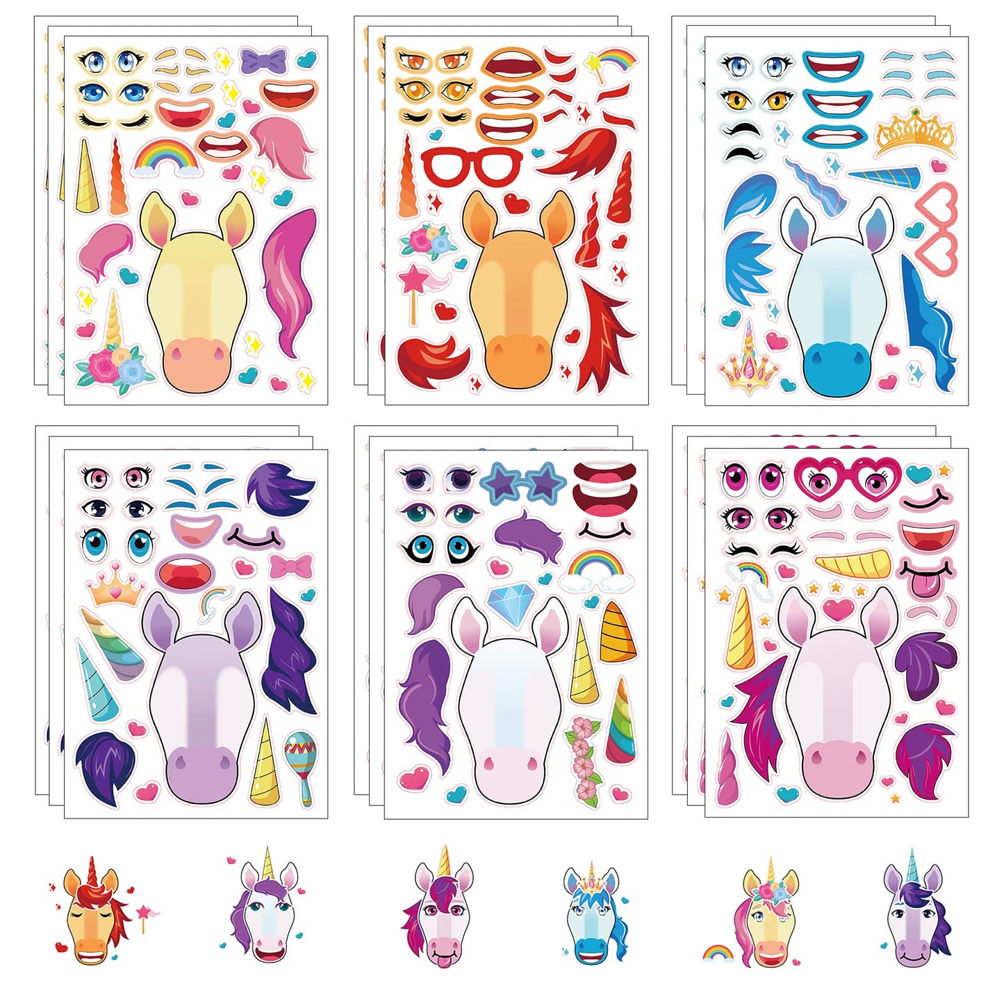 DaiUni 24 Unicorn Face Sticker Sheets for Kids – Create Your Own Stickers for Crafts & Party Favors