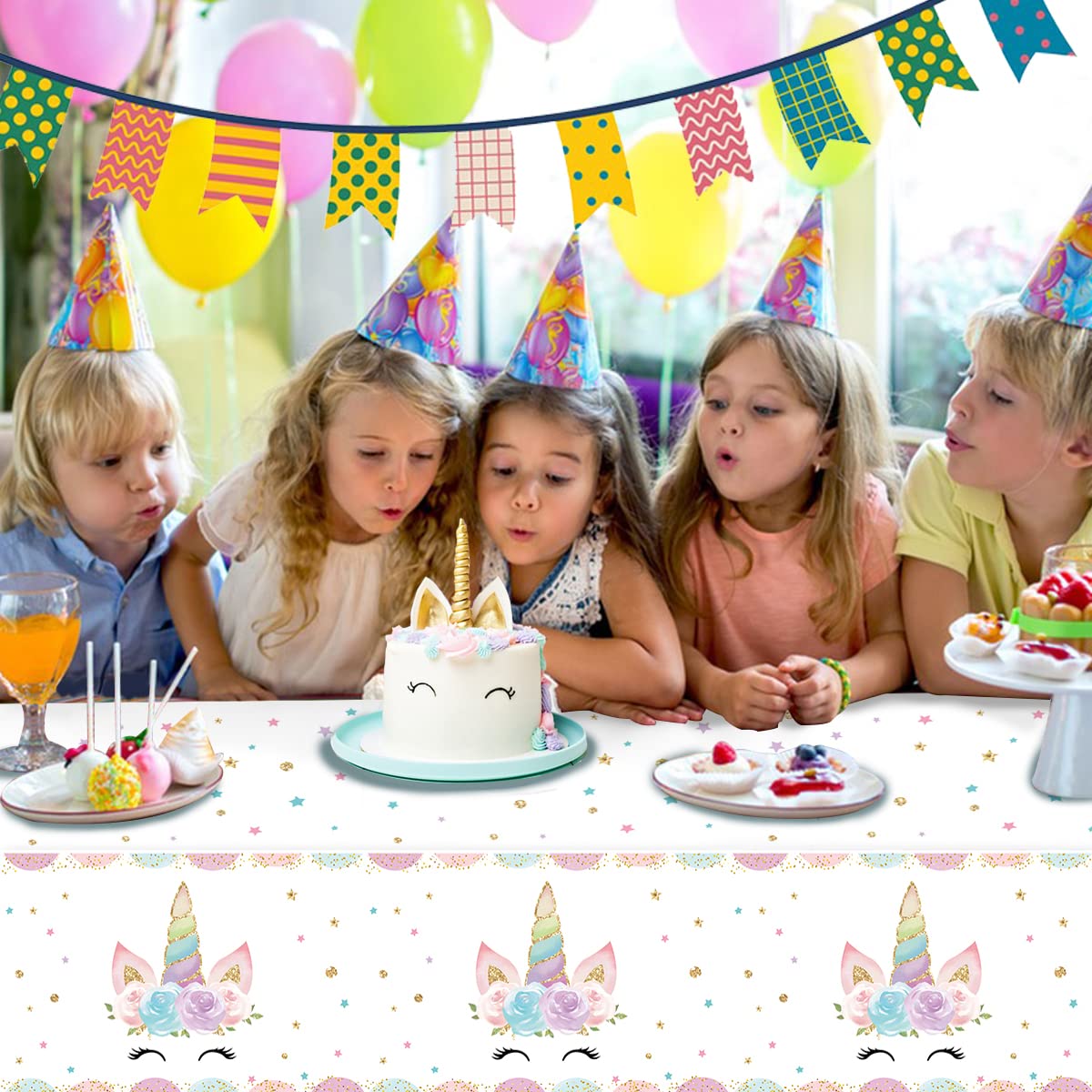 DaiUni 3PCS Unicorns Tablecloths – 54 x 108 in Disposable Party Covers