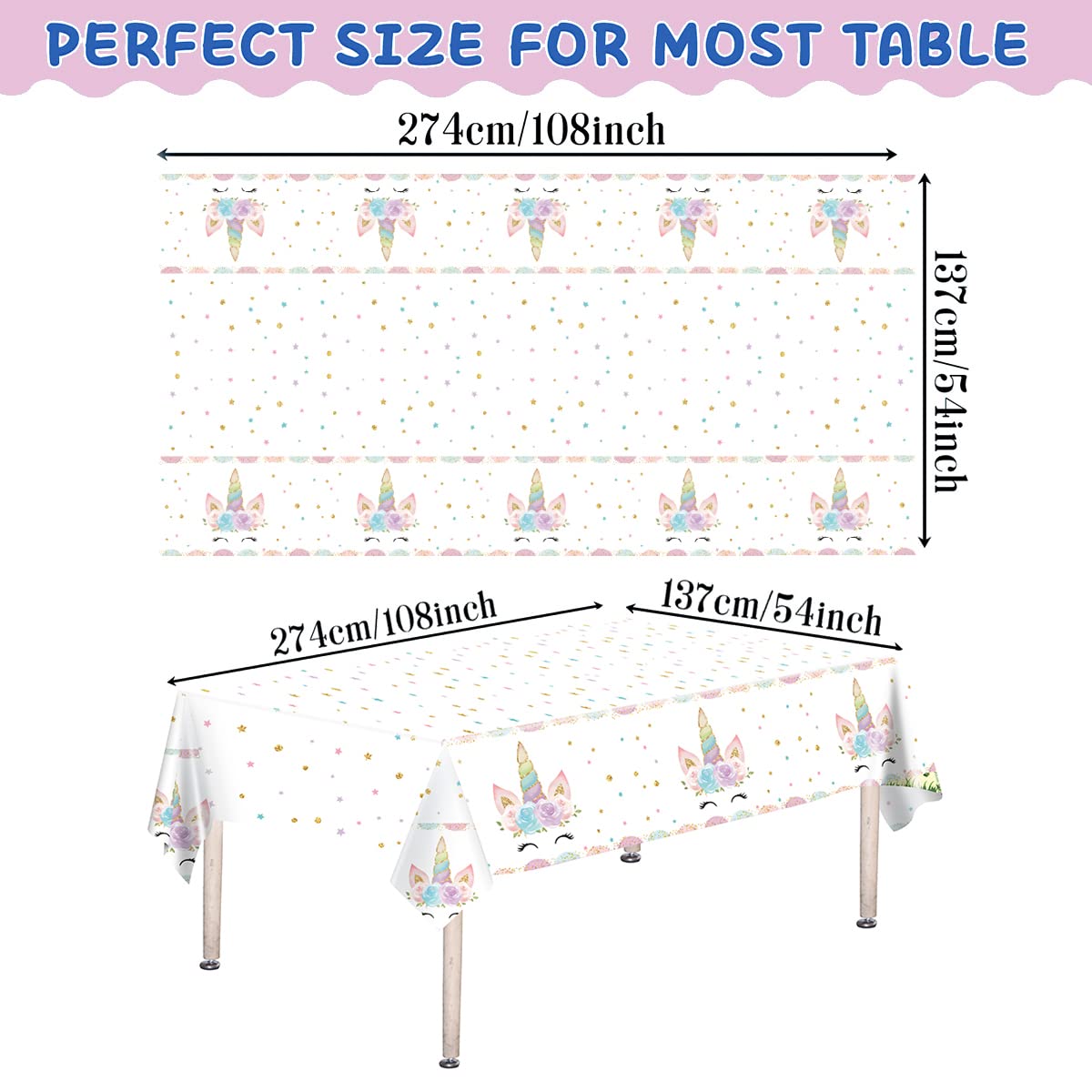 DaiUni Unicorns Party Tablecloth – 54 x 108 in Disposable Plastic