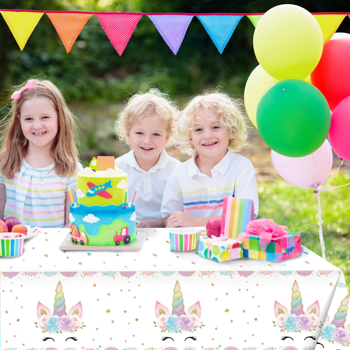 DaiUni 3PCS Unicorns Tablecloths – 54 x 108 in Disposable Party Covers