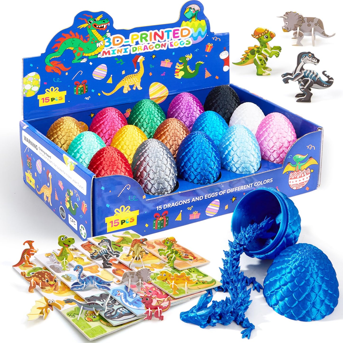 Dak Haan 15PCS 3D Printed Dragon Eggs Set with Display Stand | Collectible Mini Dragons