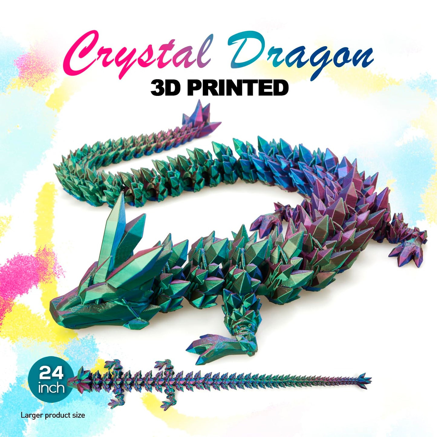 Dak Haan 24-inch Large 3D Printed Dragon – Articulated Crystal Dragon Fidget Toy & Display Piece
