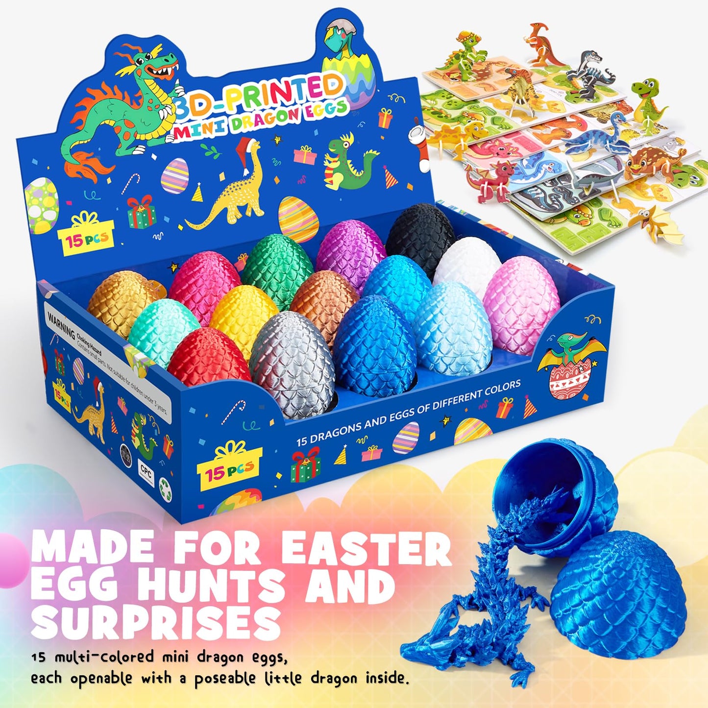 Dak Haan 15PCS 3D Printed Dragon Eggs Set with Display Stand | Collectible Mini Dragons