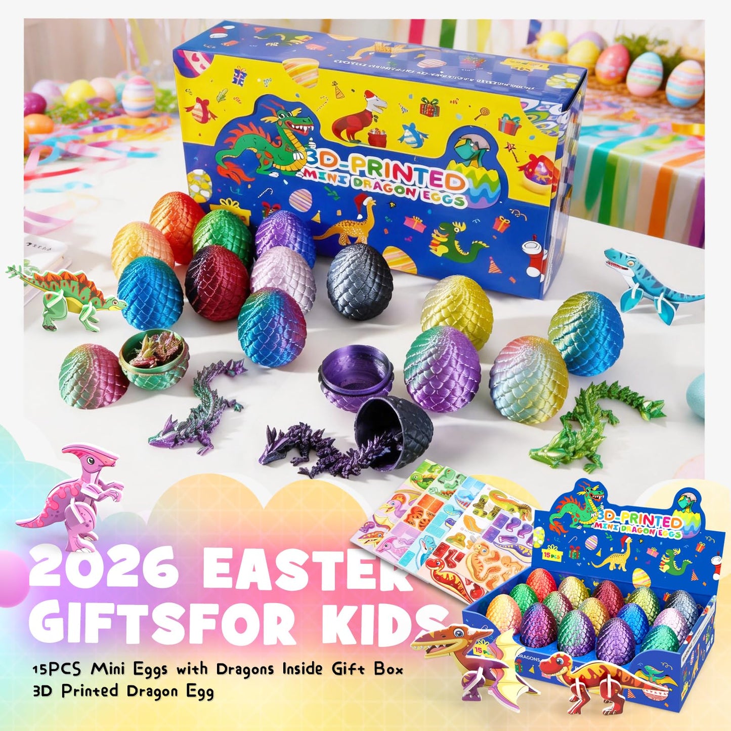 Dak Haan 15PCS 3D Printed Dragon Egg Set with Display Stand – Collectible Mini Dragons & DIY Craft Kit