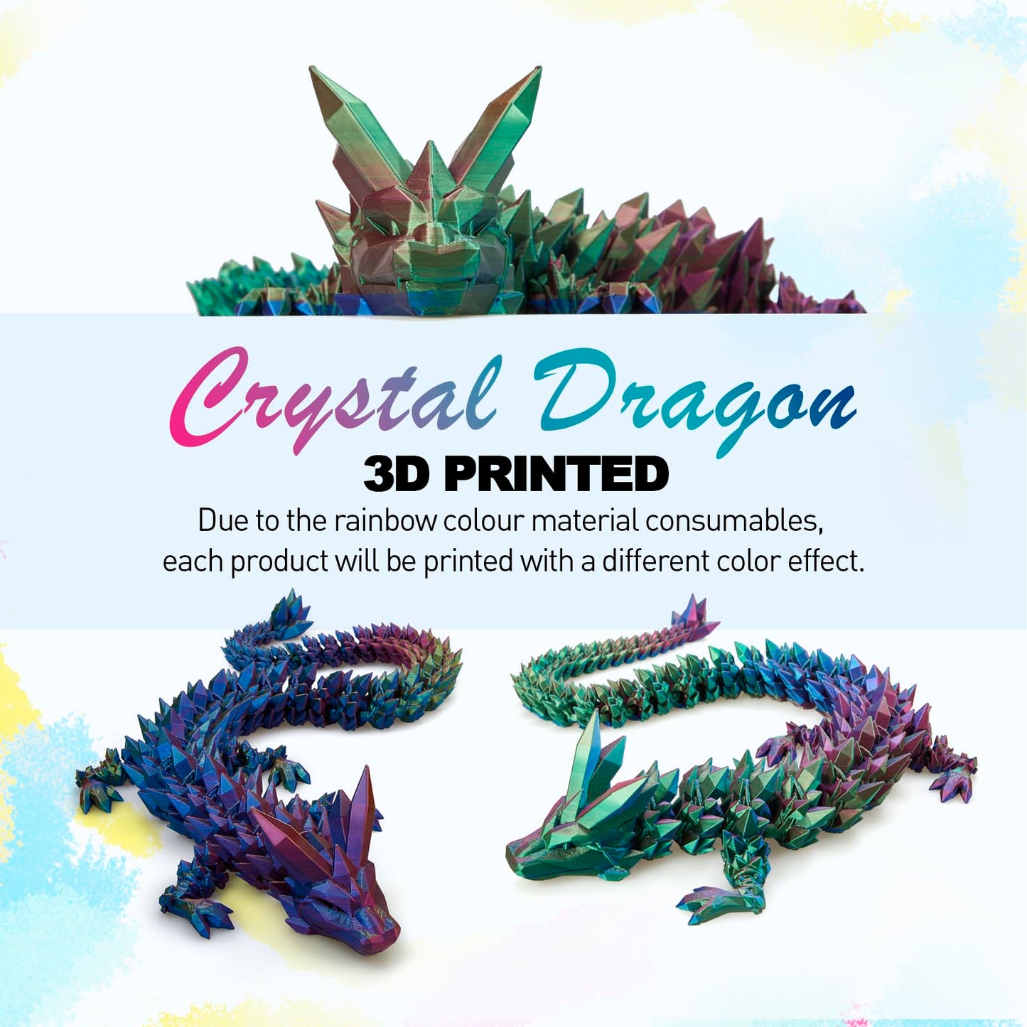 Dak Haan 24-inch Large 3D Printed Dragon – Articulated Crystal Dragon Fidget Toy & Display Piece