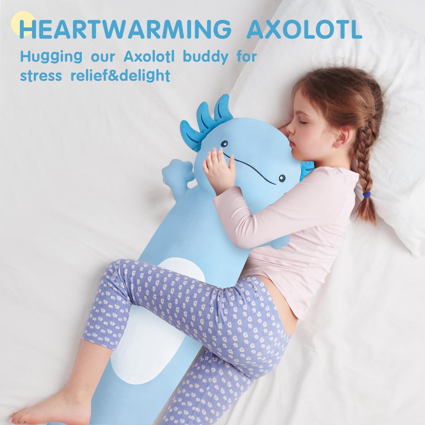 Dalmao 36-Inch Giant Blue Axolotl Plush Pillow – Soft, Squishy Toy and Body Pillow