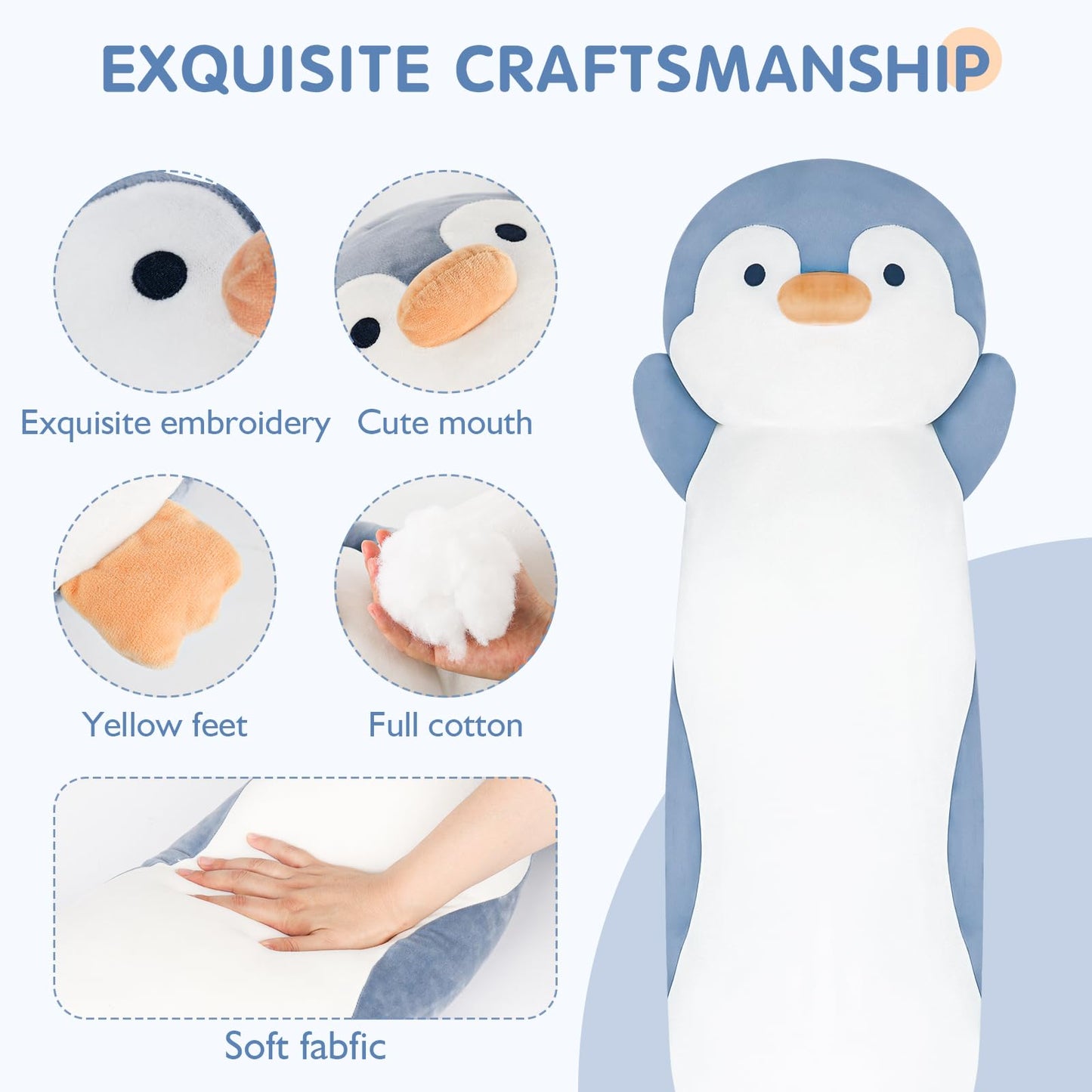 Dalmao 36-Inch Penguin Plush Pillow – Soft Jumbo Cuddle Toy for Kids & Adults