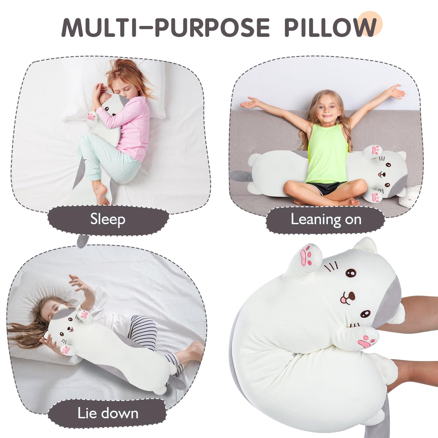 Dalmao 44-Inch Giant Cat Pillow – Jumbo Plush Cat Stuffed Animal for Kids & Adults | Soft Cuddle Toy