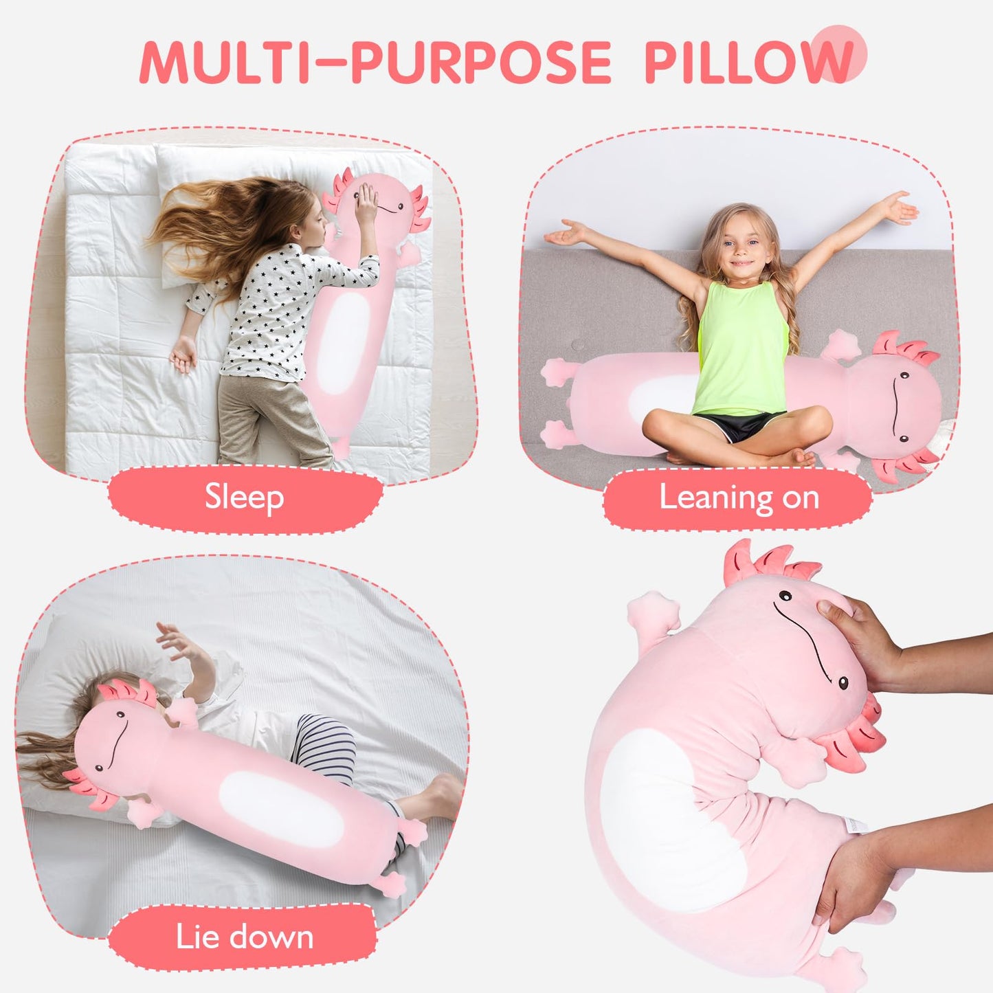Dalmao 36in Giant Pink Axolotl Plush Pillow – Soft, Cuddly Comfort