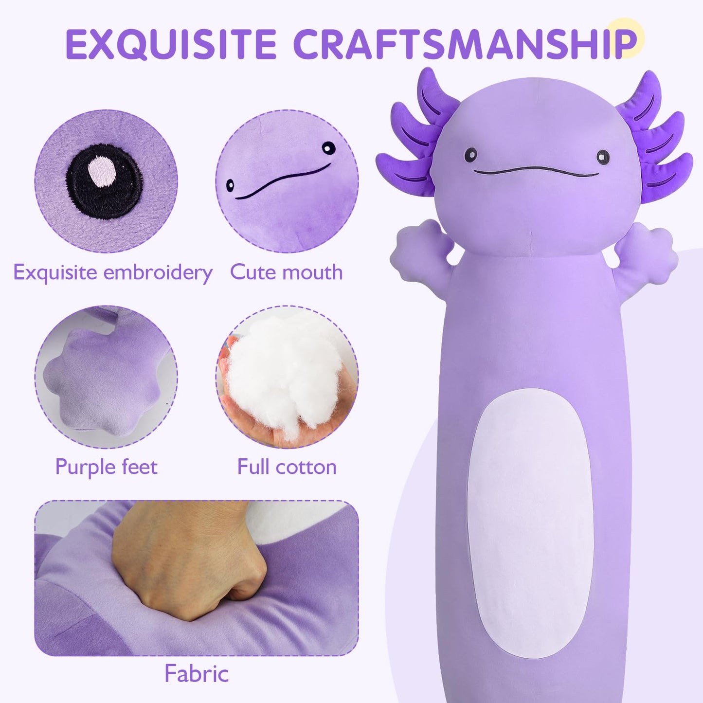 Dalmao 36-Inch Purple Axolotl Plush Pillow – Giant Soft Body Pillow