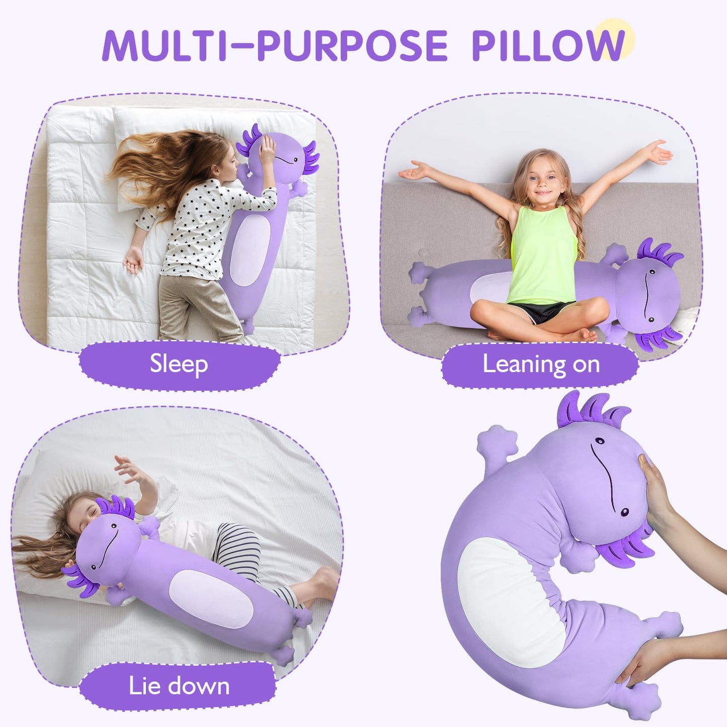 Dalmao 36-Inch Purple Axolotl Plush Pillow – Giant Soft Body Pillow