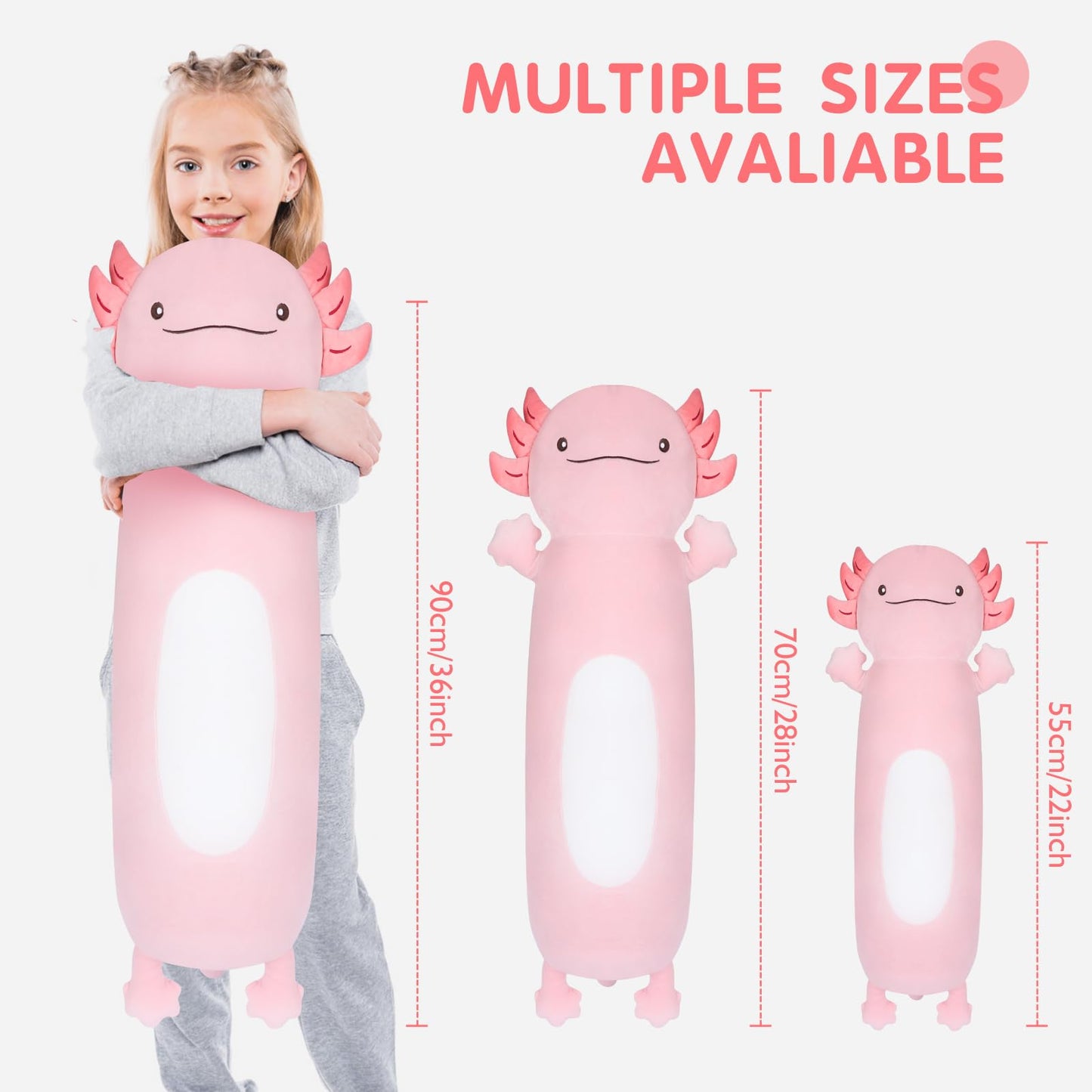 Dalmao 36in Giant Pink Axolotl Plush Pillow – Soft, Cuddly Comfort