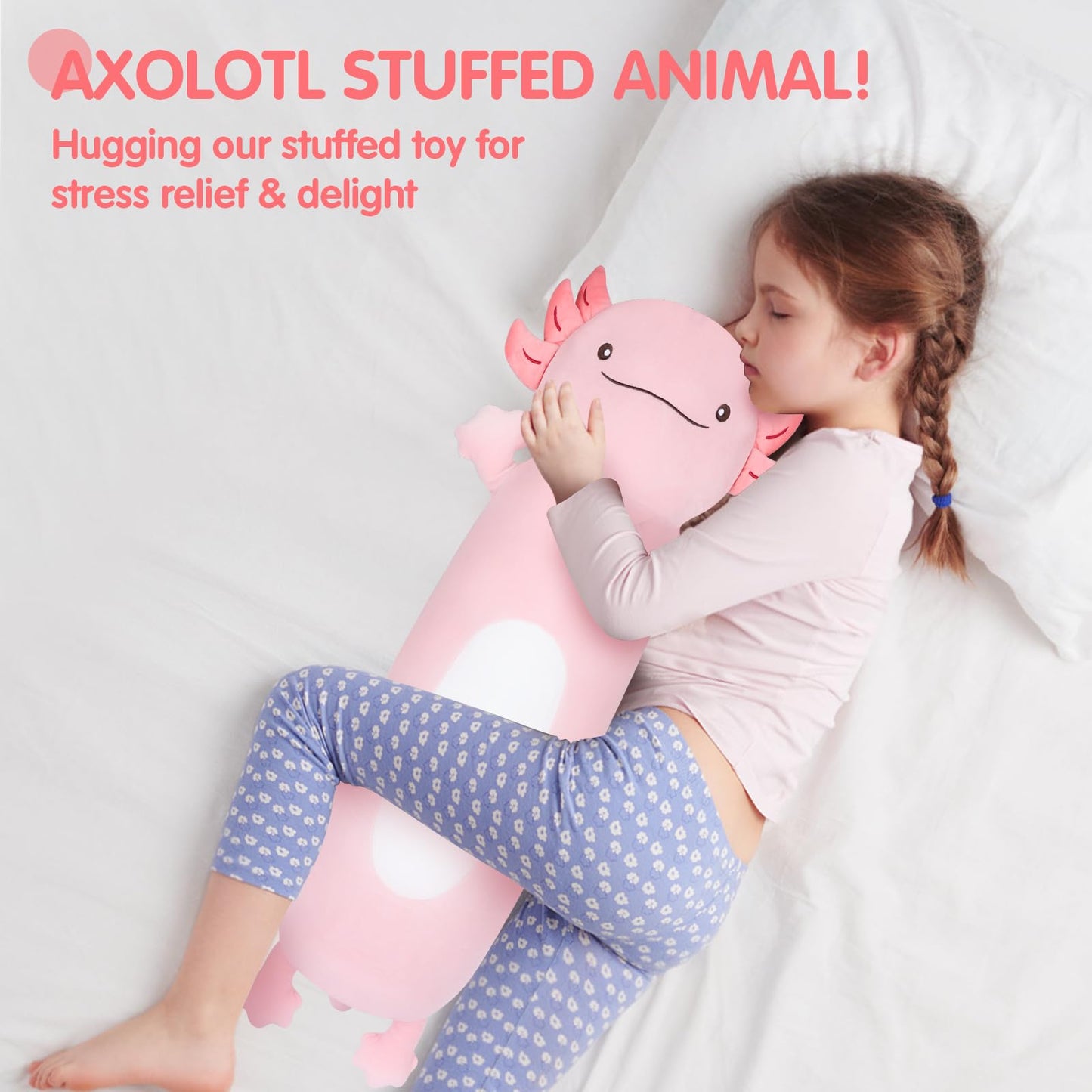 Dalmao 36in Giant Pink Axolotl Plush Pillow – Soft, Cuddly Comfort