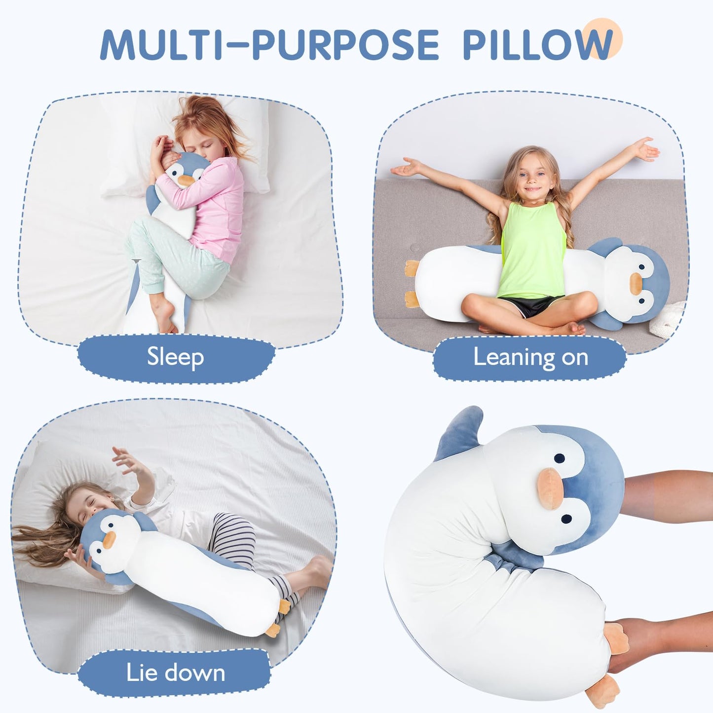 Dalmao 36-Inch Penguin Plush Pillow – Soft Jumbo Cuddle Toy for Kids & Adults