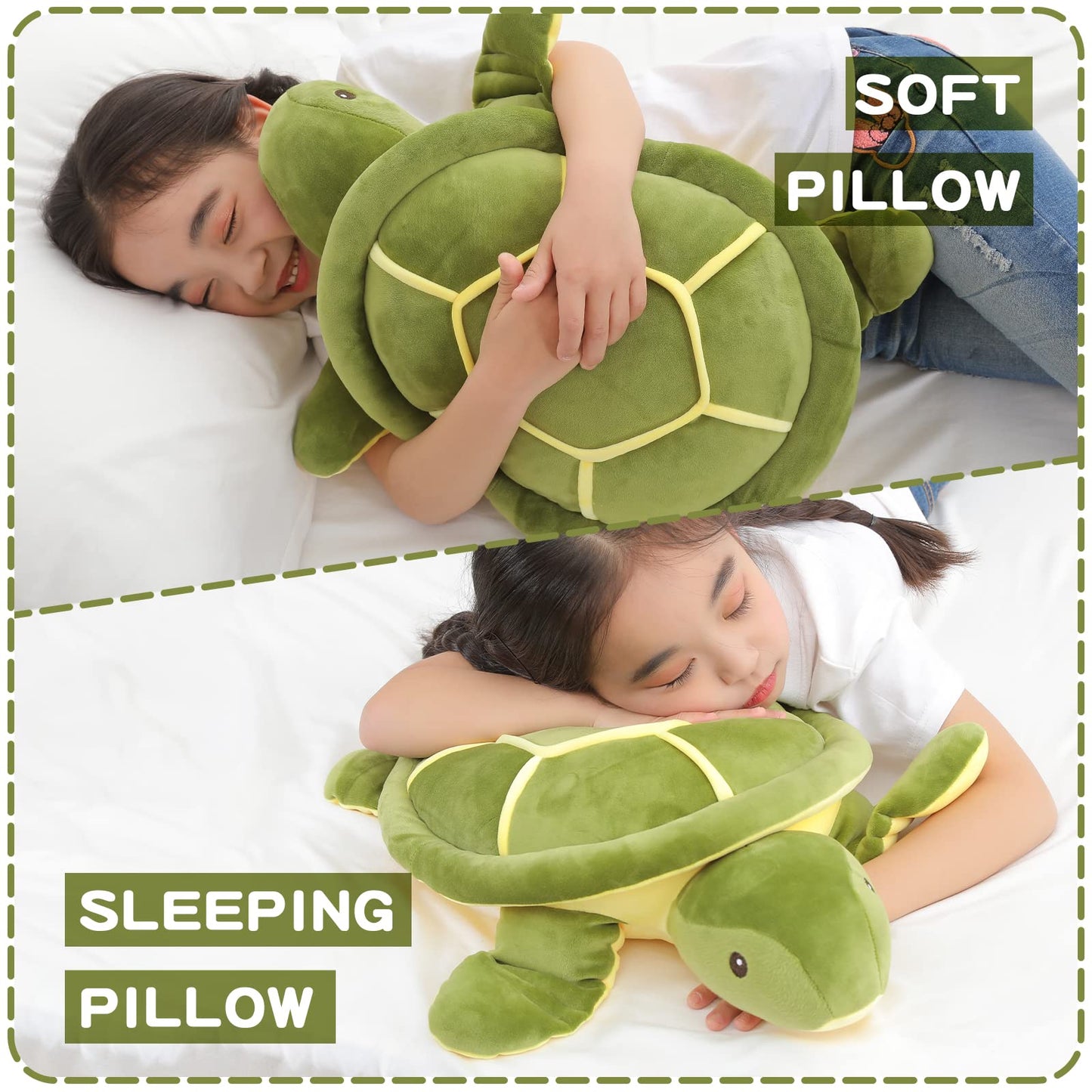 Dalmao 20-Inch Green Sea Turtle Plush — Soft Stuffed Toy & Body Pillow