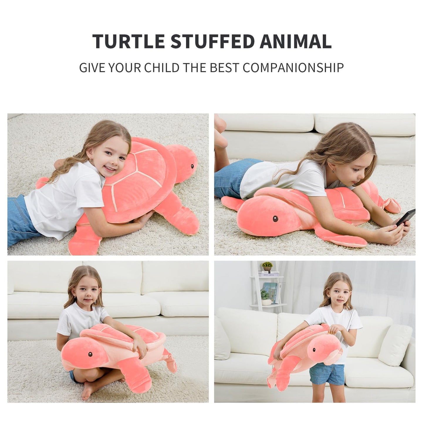 Dalmao 28-Inch Pink Sea Turtle Plush - Extra-Large Turtle Stuffed Toy for Hugs & Comfort