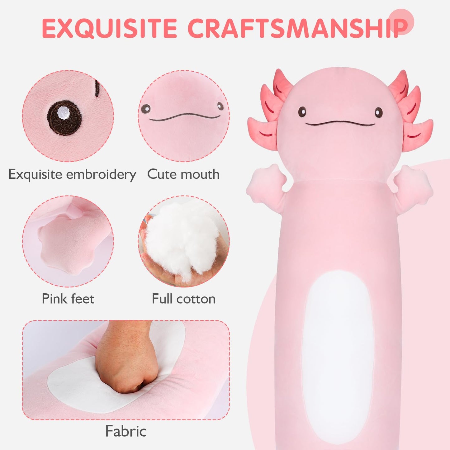 Dalmao 36in Giant Pink Axolotl Plush Pillow – Soft, Cuddly Comfort