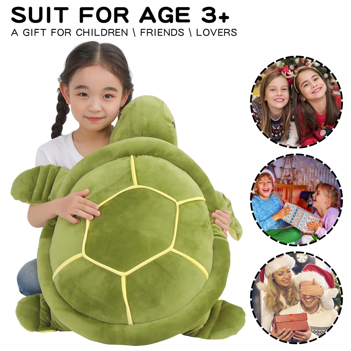 Dalmao 28-Inch Giant Sea Turtle Plush — Soft Ocean Green Turtle Body Pillow
