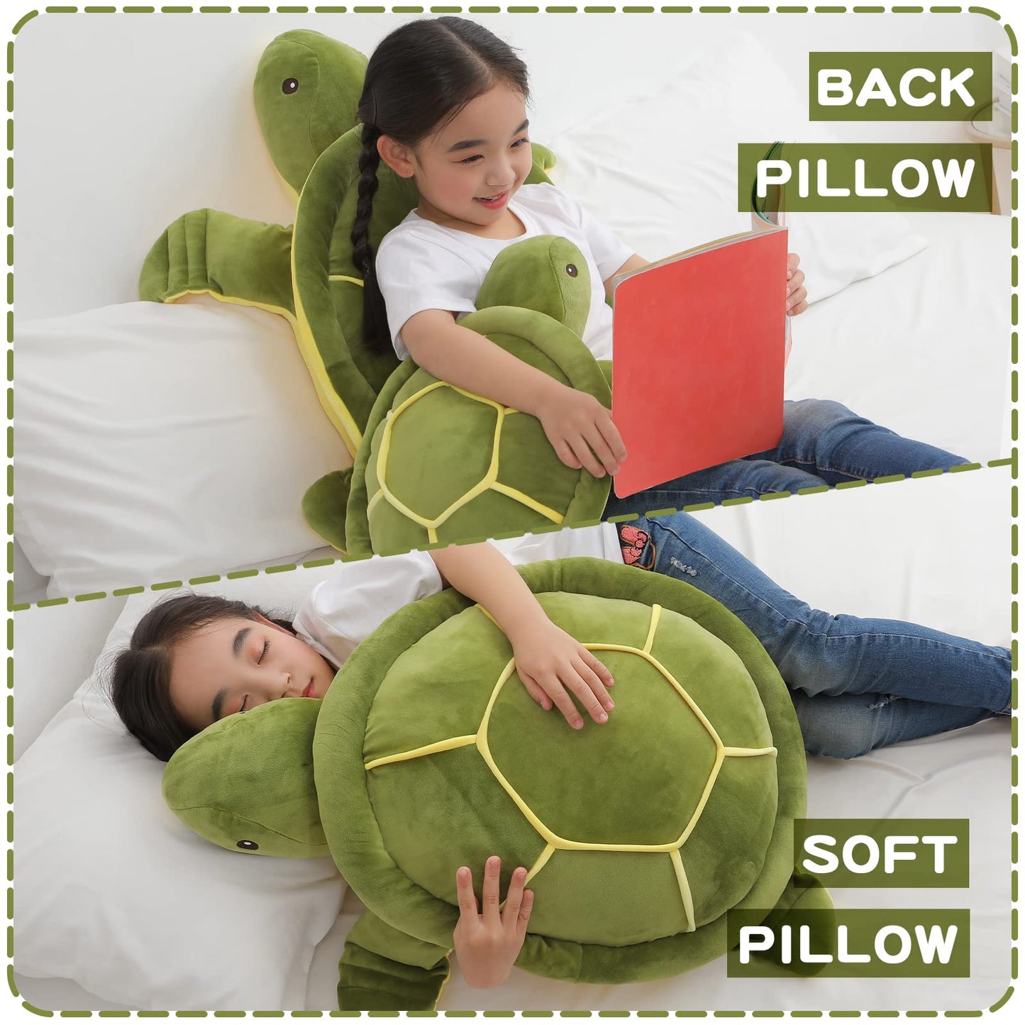 Dalmao 28-Inch Giant Sea Turtle Plush — Soft Ocean Green Turtle Body Pillow