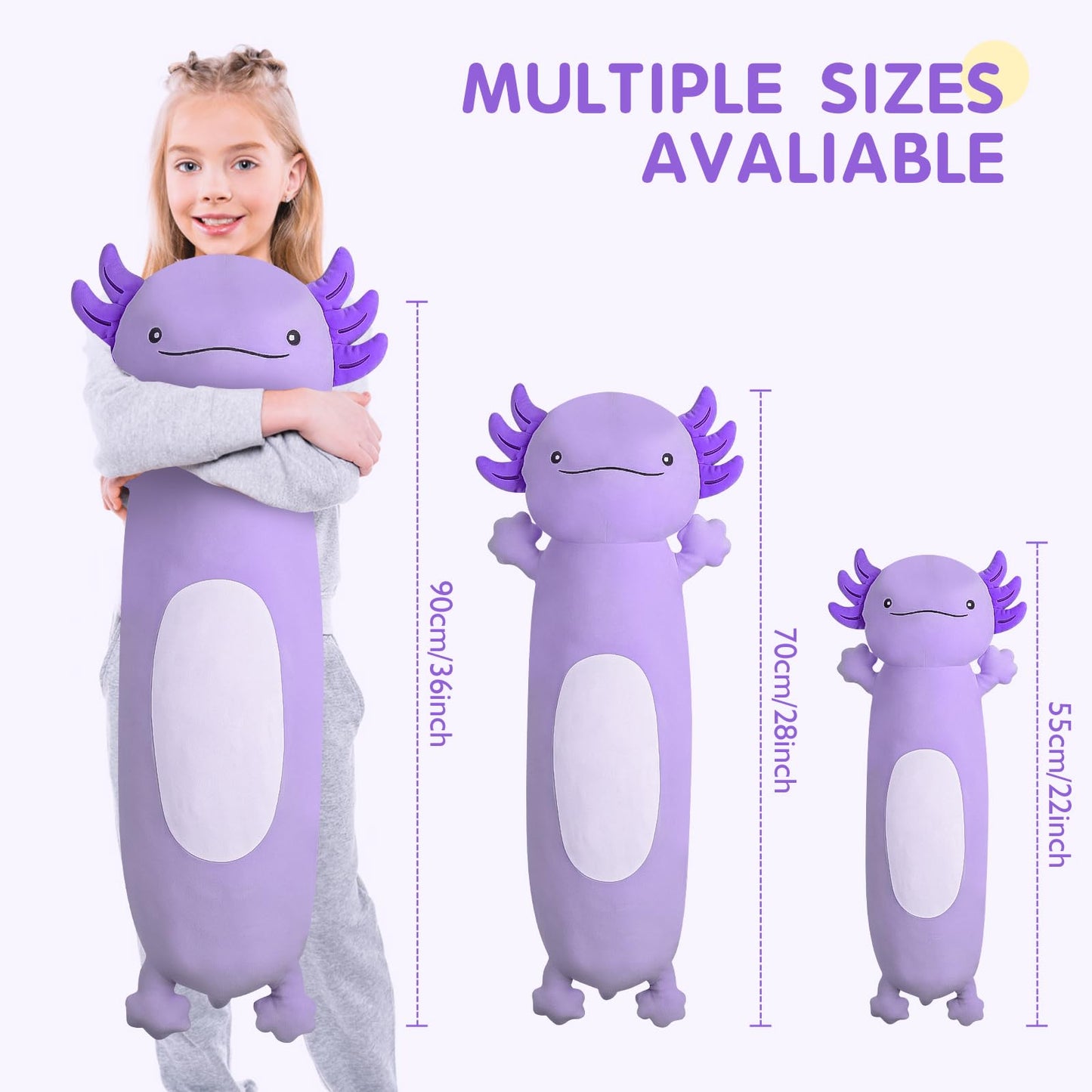 Dalmao 36-Inch Purple Axolotl Plush Pillow – Giant Soft Body Pillow