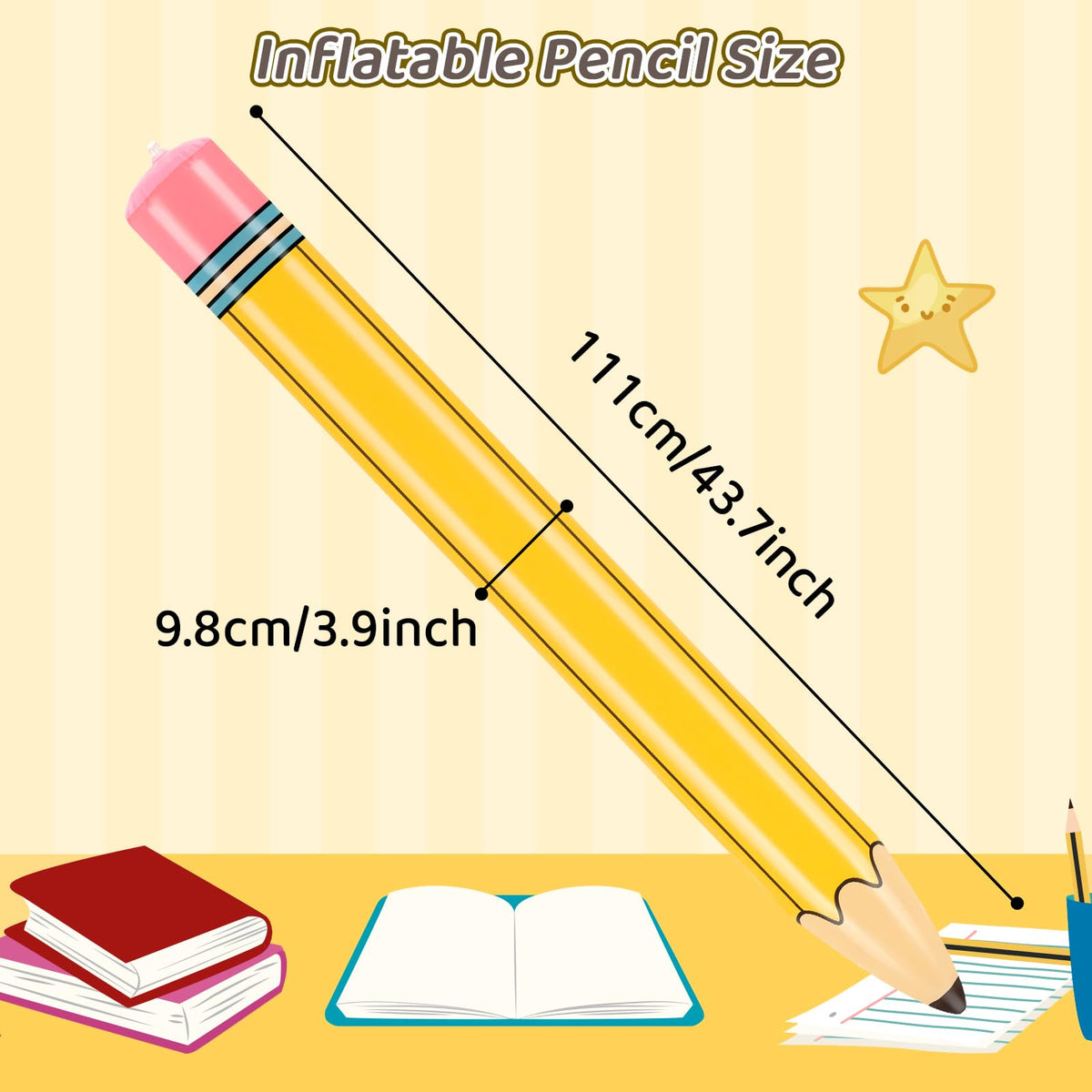 Dalycro 43-Inch Inflatable Pencil Giant – Colorful Inflatable Crayons, Party Decor (Yellow, 43in)