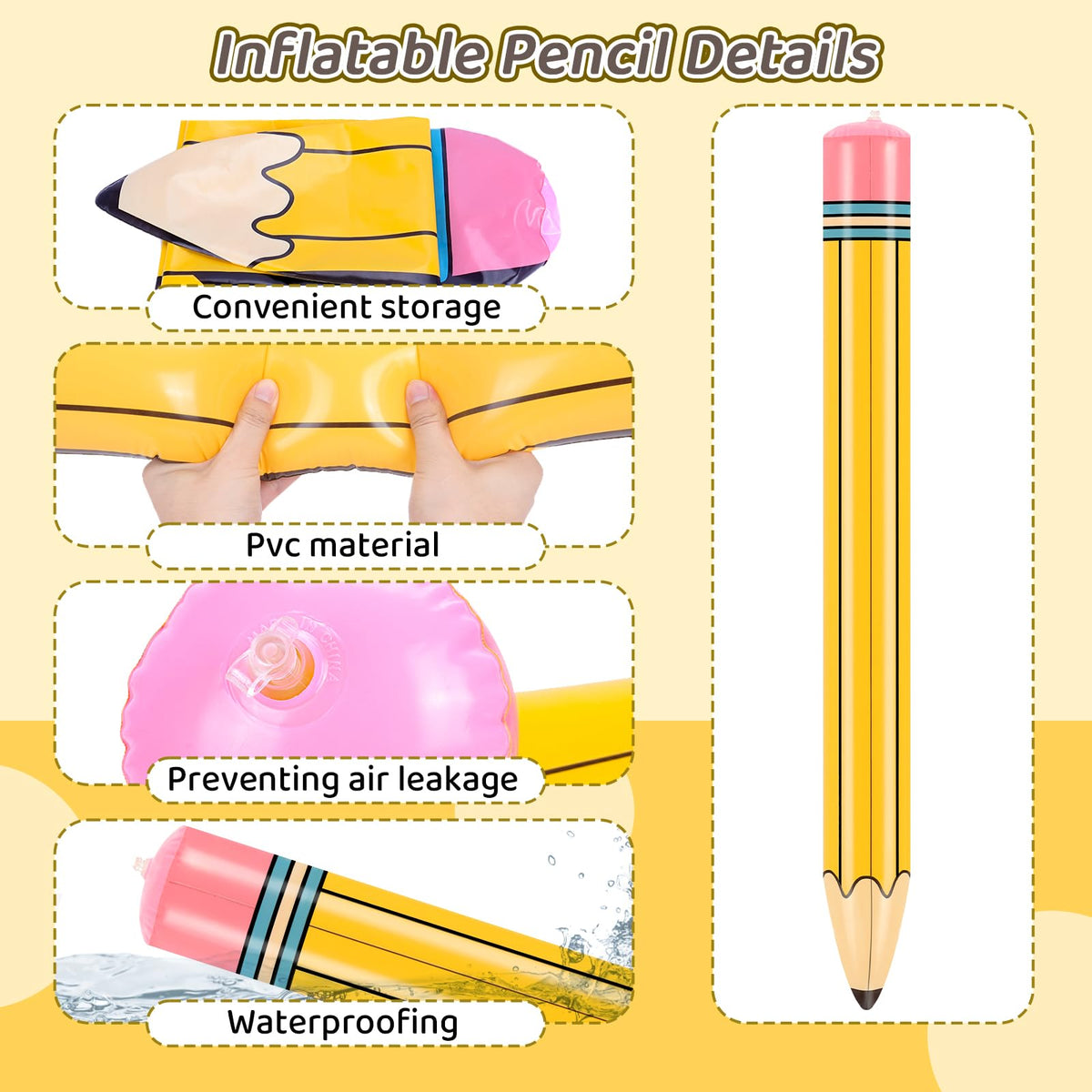 Dalycro 43-Inch Inflatable Pencil Giant – Colorful Inflatable Crayons, Party Decor (Yellow, 43in)