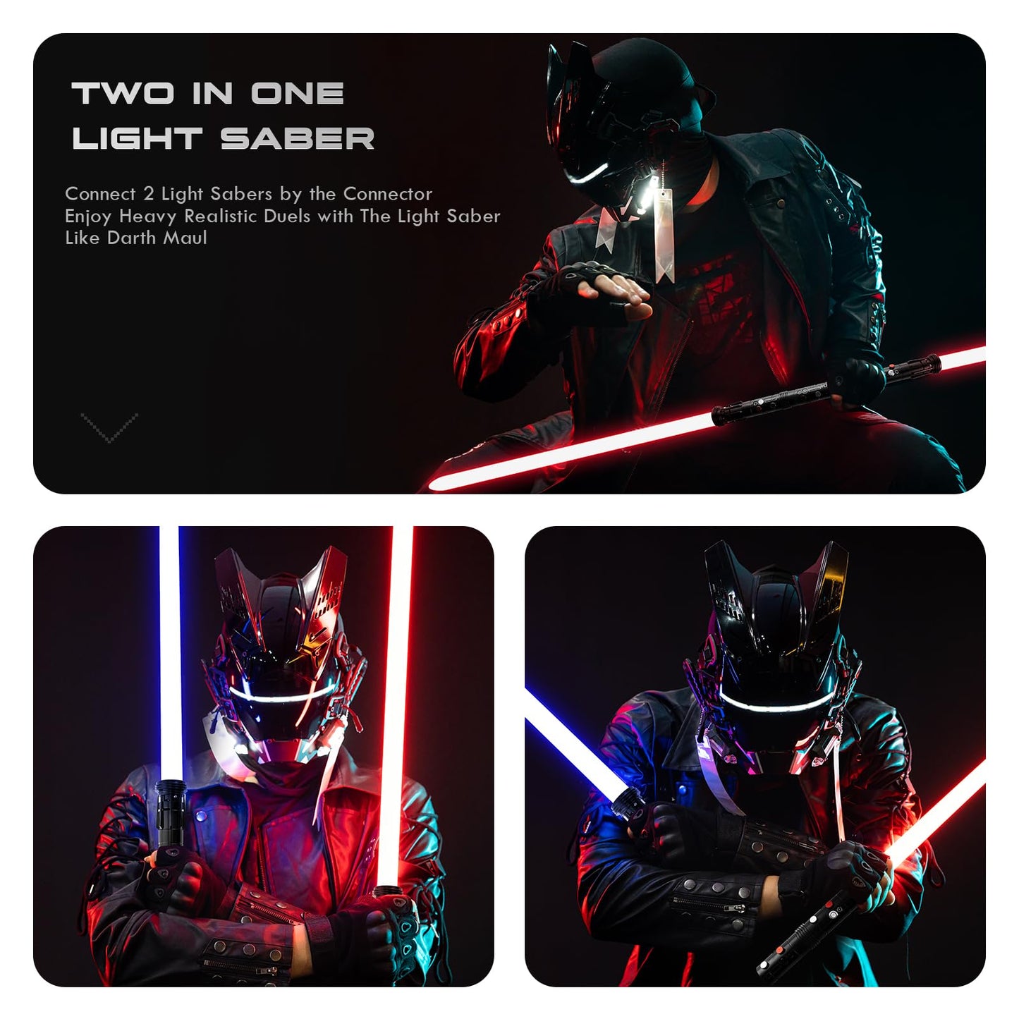 DAMIENSABER Upgrade RGB3.0 Double-Bladed Light Saber – Smooth Swing, Motion Control, 16 Sound Fonts, 82cm Hilt