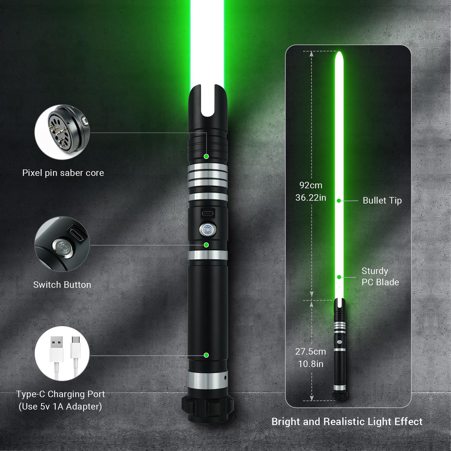 DAMIENSABER Xenopixel 3.0 Motion Control Saber – 34 Sound Fonts, Infinite Color Changing, Metal Hilt
