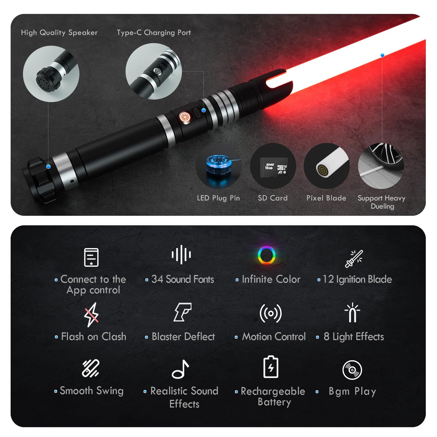 DAMIENSABER Xenopixel 3.0 Motion Control Saber – 34 Sound Fonts, Infinite Color Changing, Metal Hilt