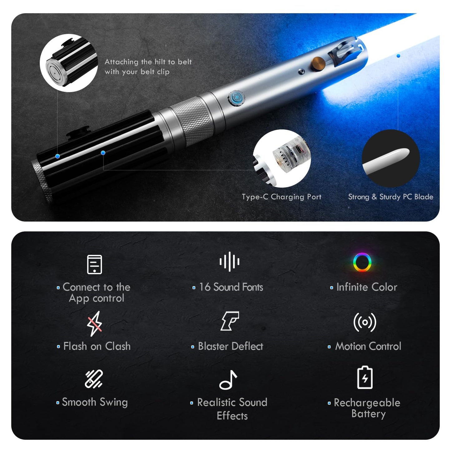 DAMIENSABER RGB V3 Smooth Swing Light Saber | 16 Sound Fonts, Motion Control, Infinite Color