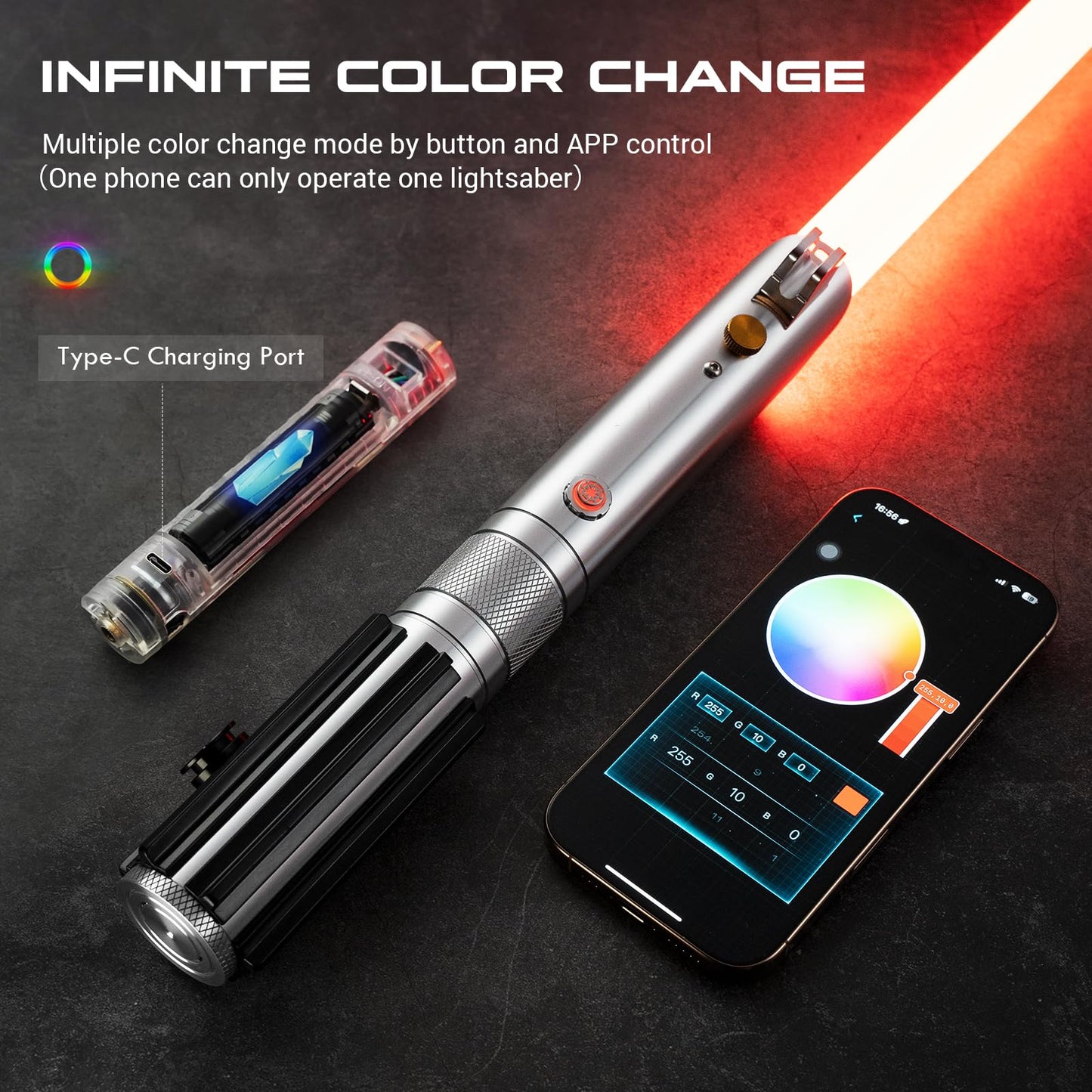 DAMIENSABER RGB V3 Smooth Swing Light Saber | 16 Sound Fonts, Motion Control, Infinite Color
