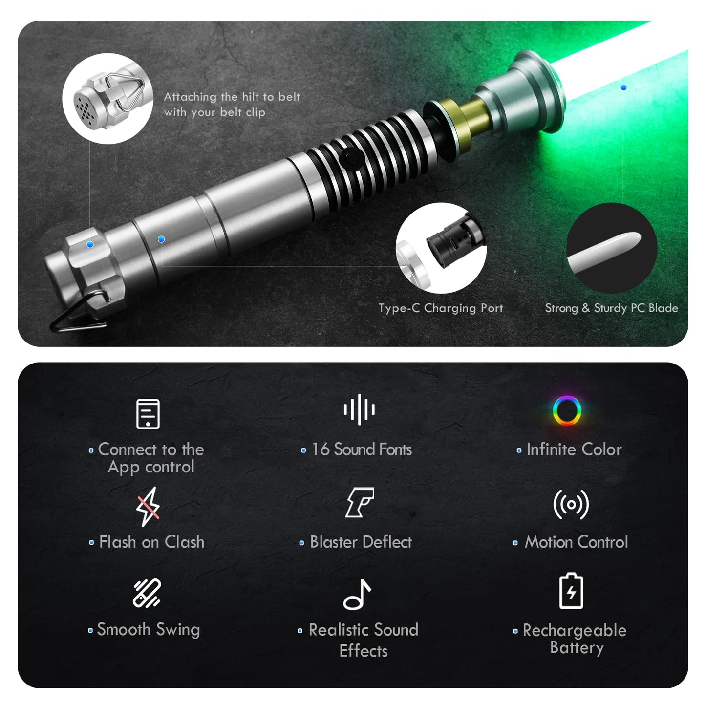 DAMIENSABER RGB V3 Smooth Swing Light Saber | Motion Control Dueling, 16 Sound Fonts, Infinite Color