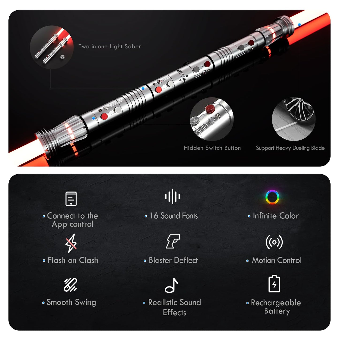 DAMIENSABER RGB30 Double-Blade Light Saber – Motion Control & 16 Sounds