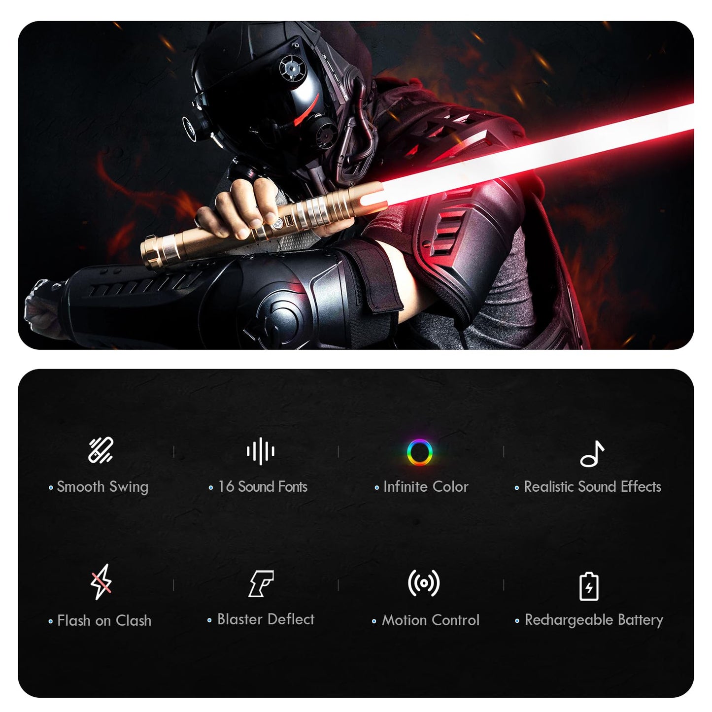 DAMIENSABER Upgrade RGB3.0 Smooth Swing Light Saber – Motion Control, 16 Sound Fonts, Infinite Color