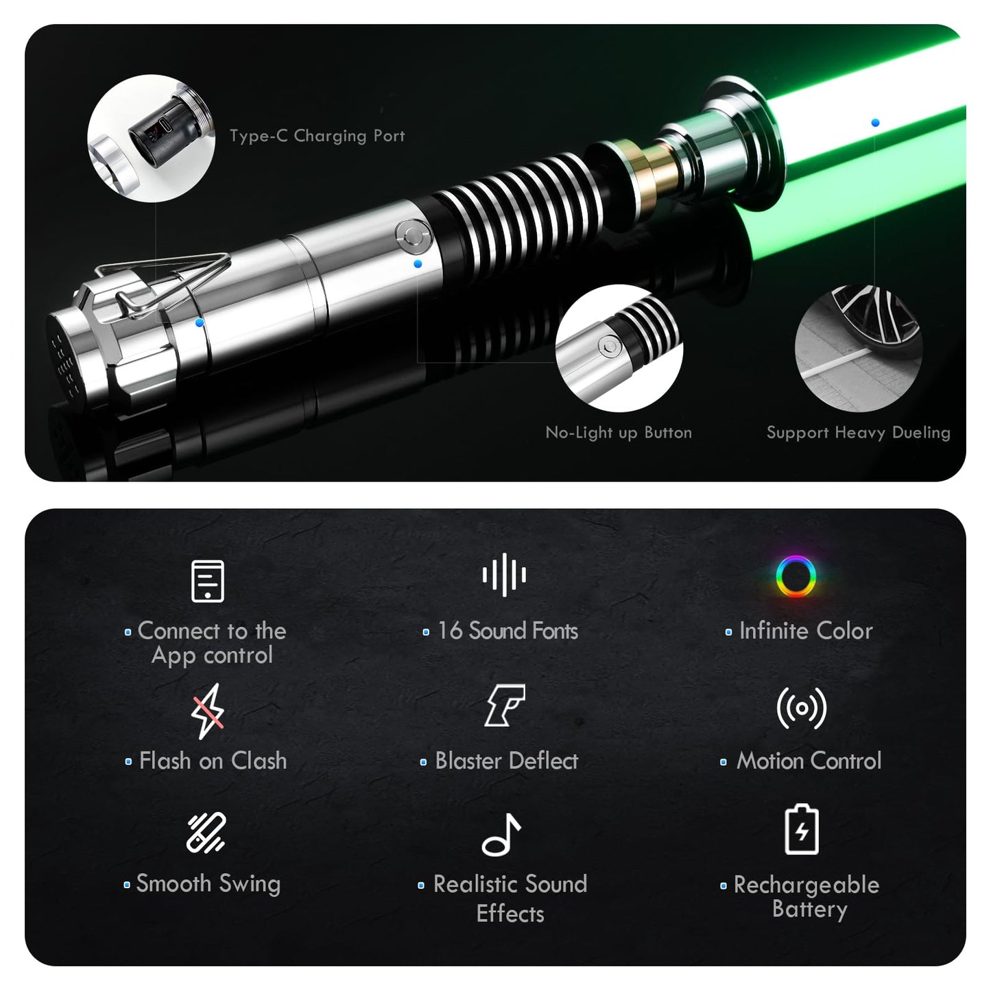 DAMIENSABER RGB3.0 Upgrade – Smooth Swing Light Saber, 16 Fonts, Infinite Color