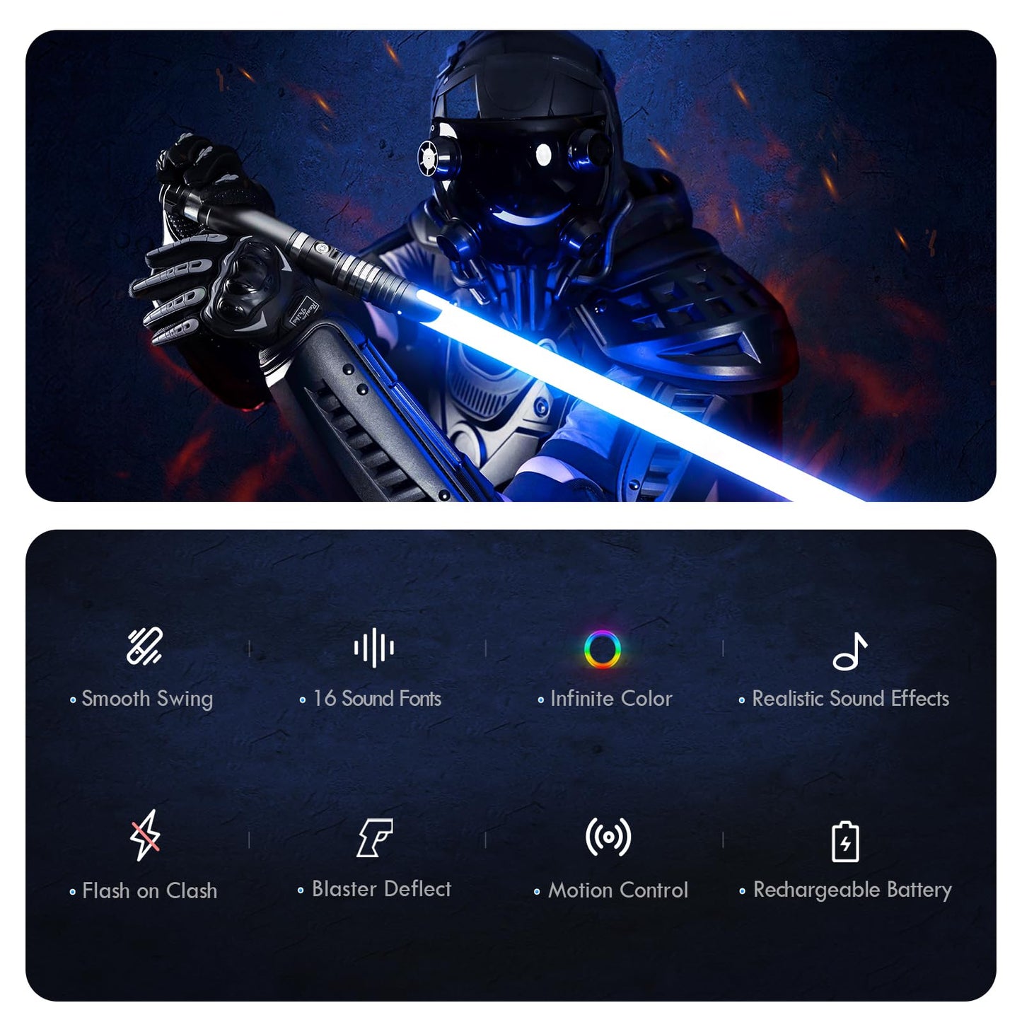 DAMIENSABER Upgrade RGB3.0 Smooth Swing Light Saber – Motion Control, 16 Sound Fonts, Infinite Color, Rechargeable
