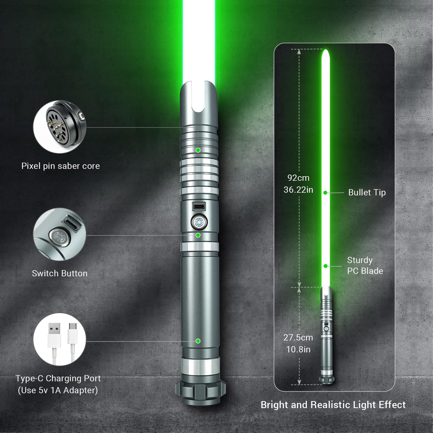 DAMIENSABER Xenopixel 3.0 Motion Control Light Saber – 34 Sounds, Infinite Color, Metal Hilt